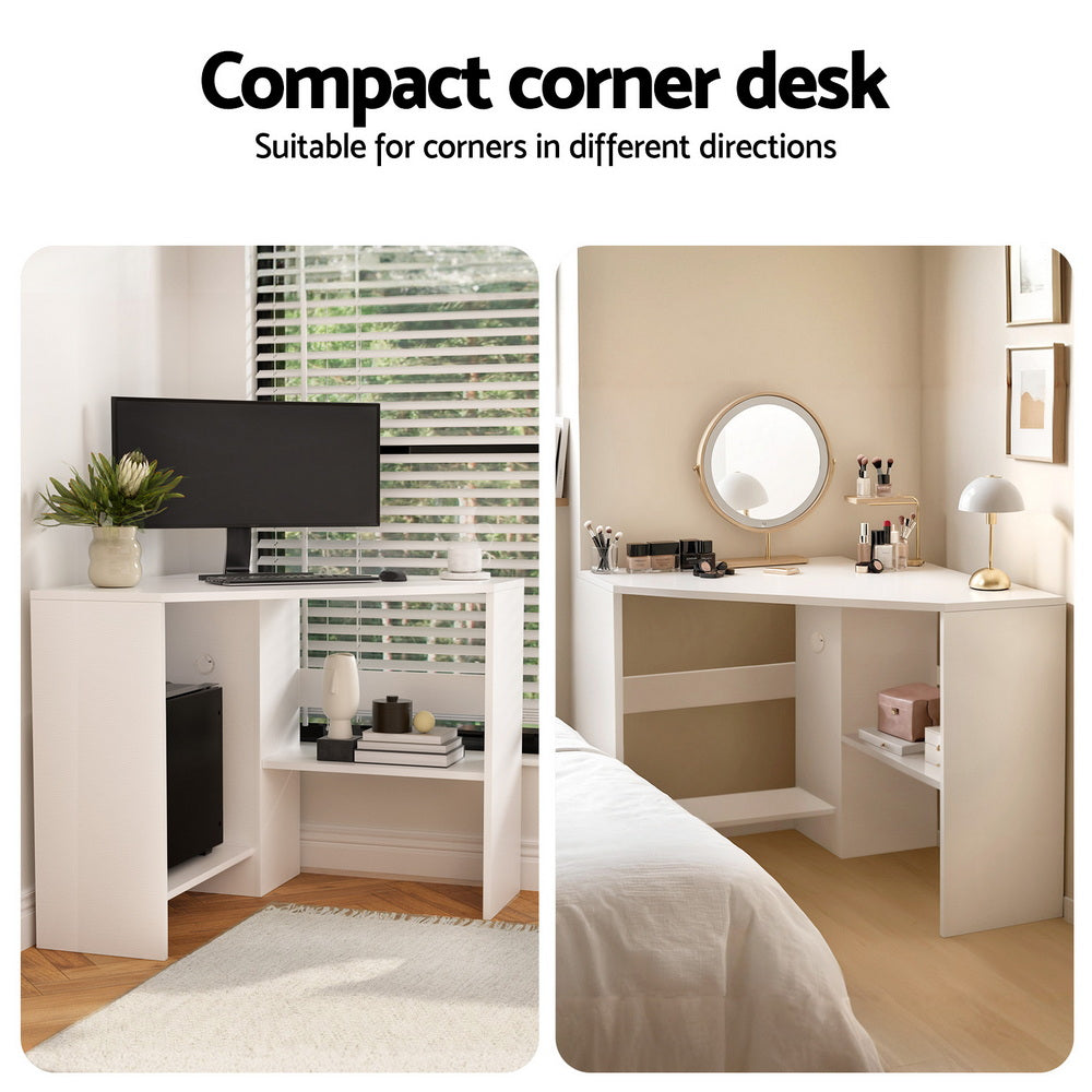 Corner Computer Desk Shelves CPU Stand L-shape Home Office Workstation Desks