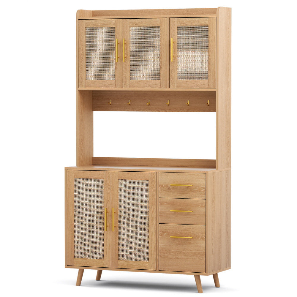Buffet Sideboard Hutch Storage Cabinet Kitchen Cupboard Hooks Rattan Pine