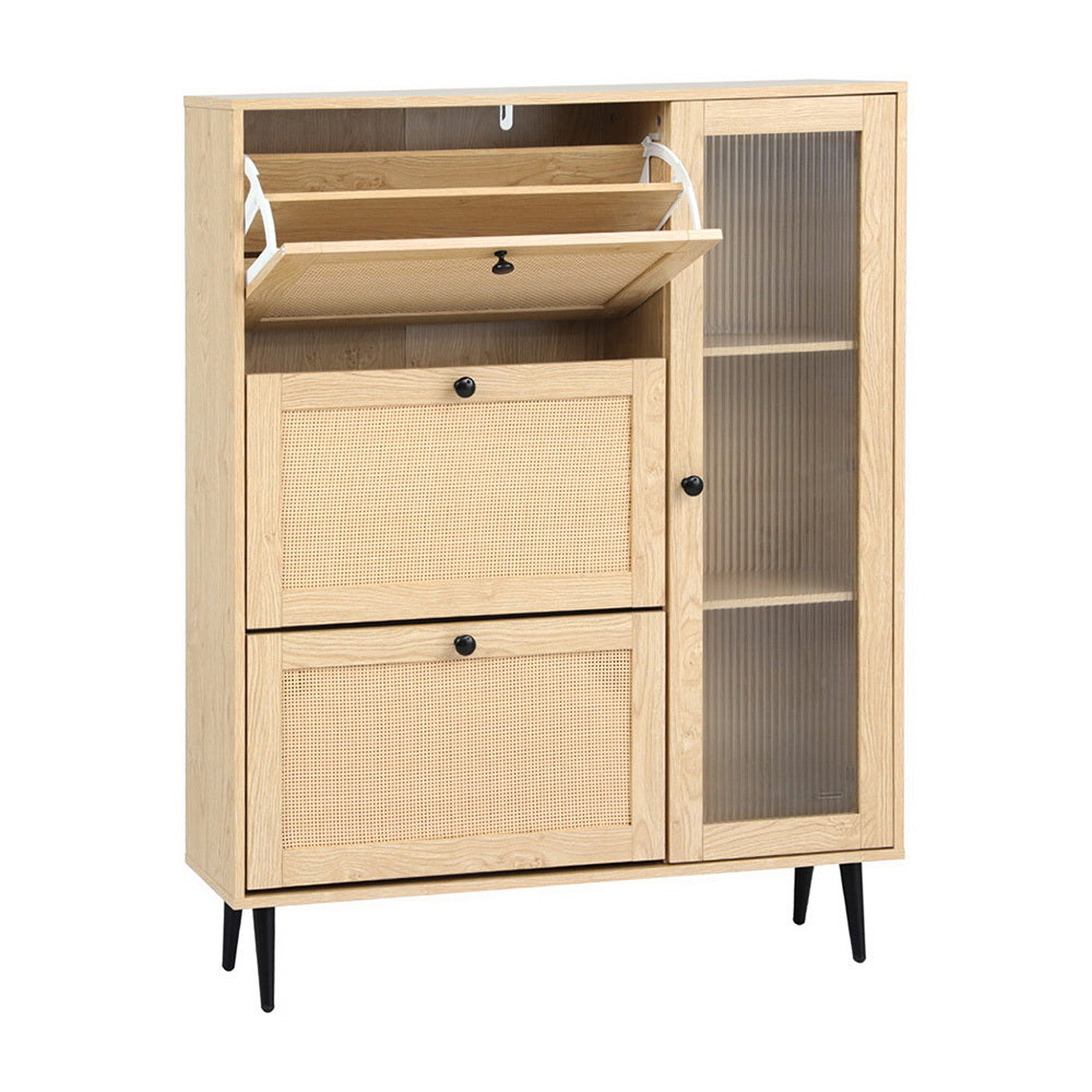 Shoe Rack Cabinet with 3 Flip-Out Drawers – Pine