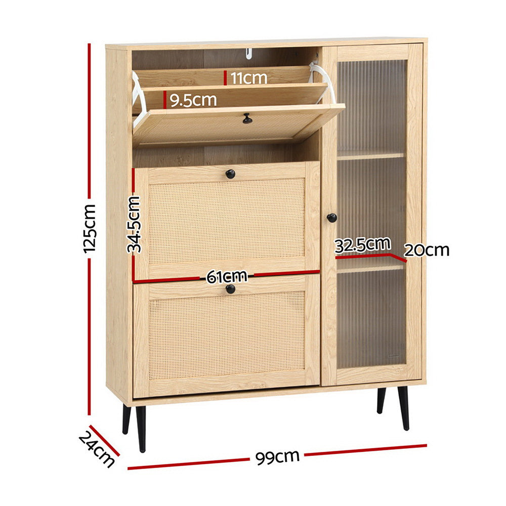 Shoe Rack Cabinet with 3 Flip-Out Drawers – Pine