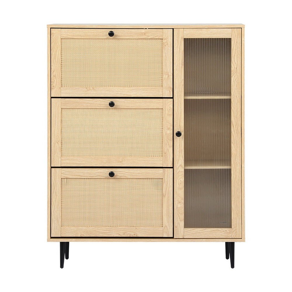 Shoe Rack Cabinet with 3 Flip-Out Drawers – Pine
