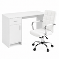 Office Desk and Adjustable PU Leather Chair Set 100cm - White