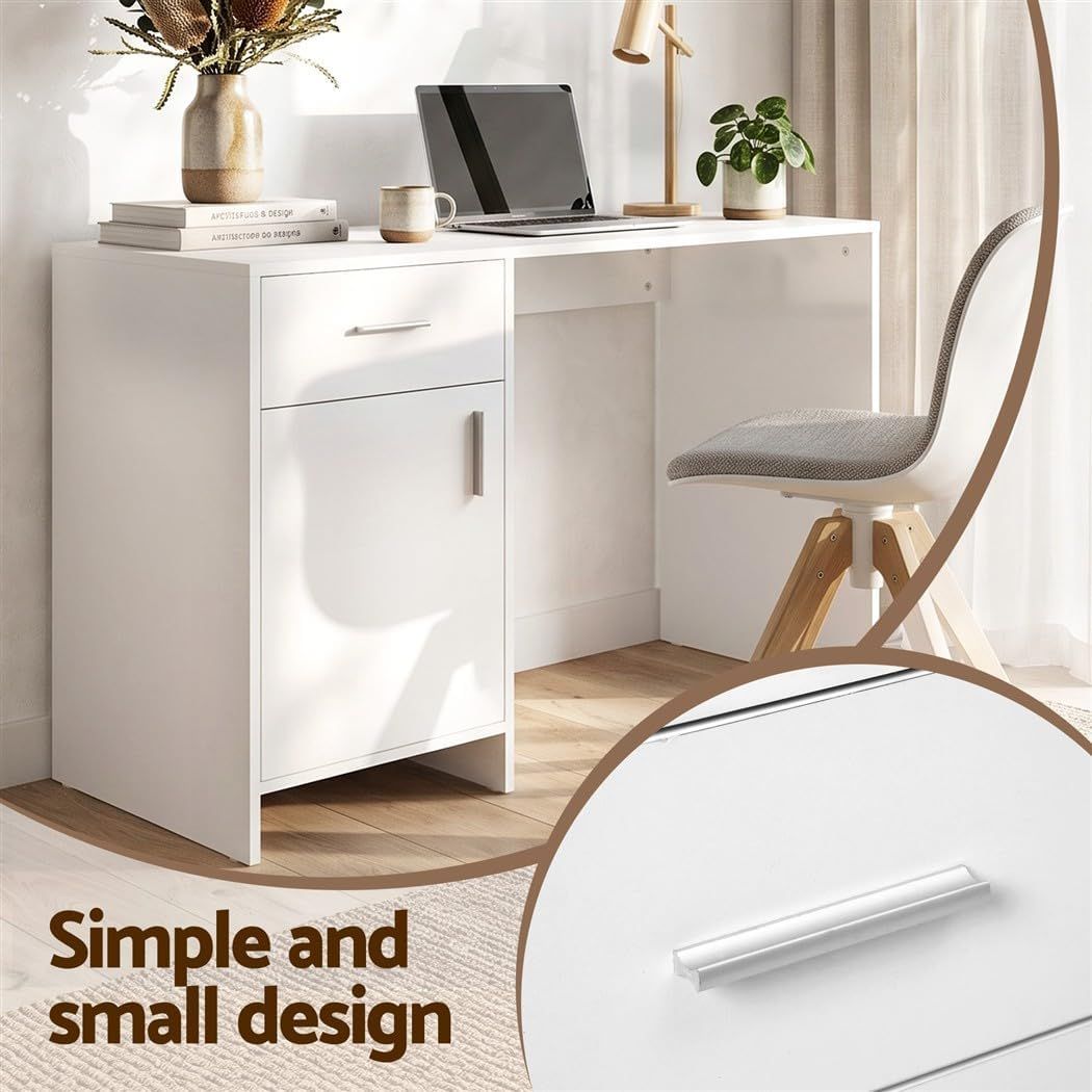Office Desk and Adjustable PU Leather Chair Set 100cm - White