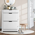 2-Compartment Shoe Cabinet with Top Drawer ‚Äì White