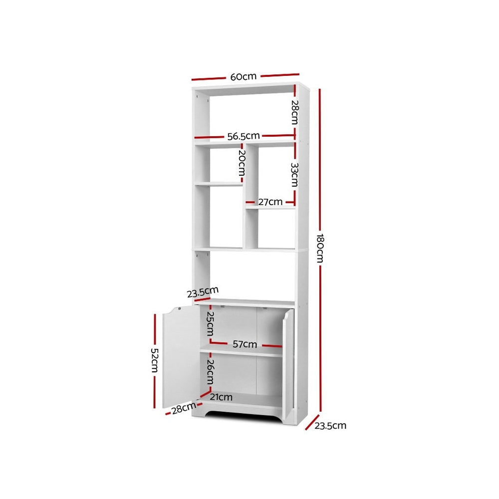 Bookshelf with Cabinet GINA 8-Shelf Display Unit - White