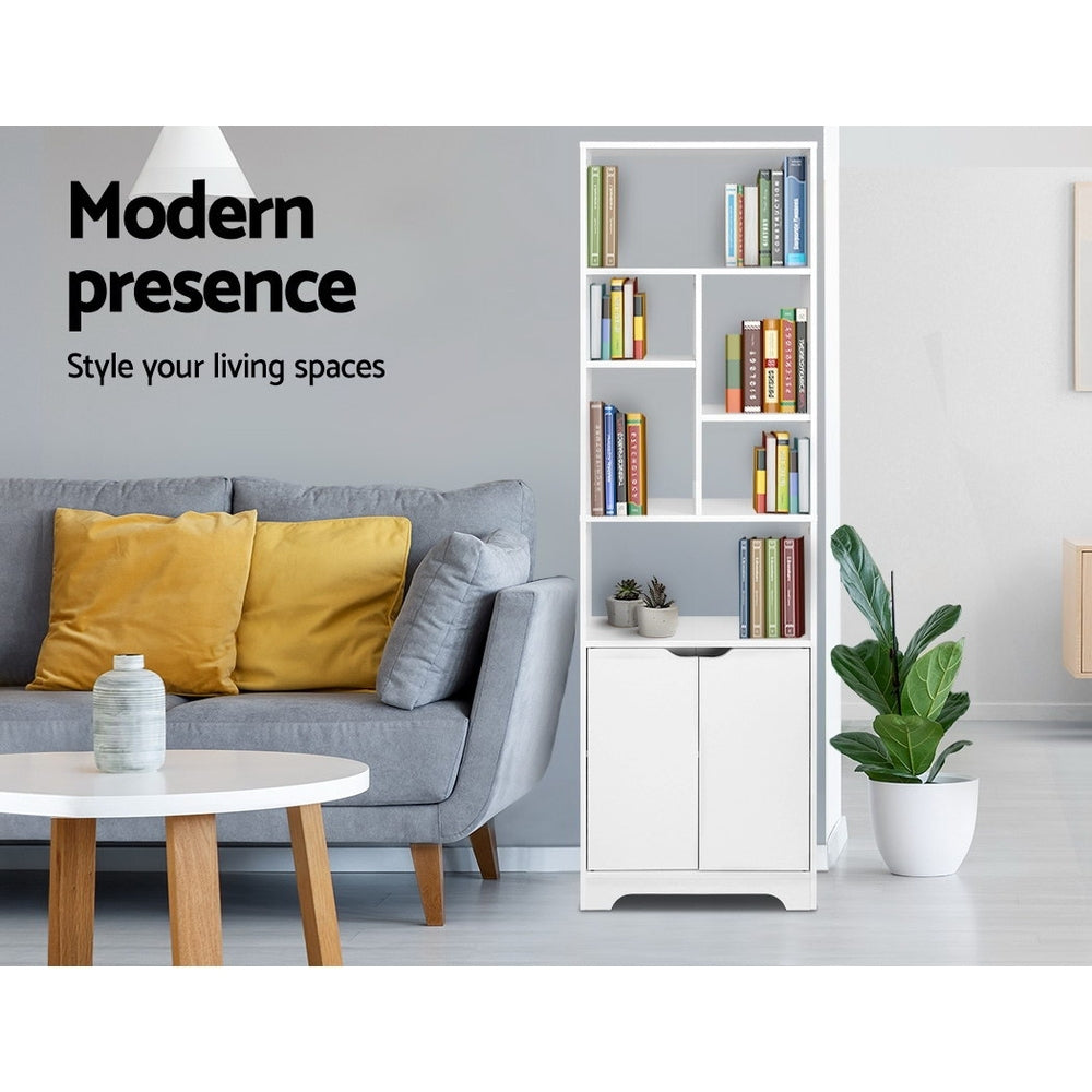 Bookshelf with Cabinet GINA 8-Shelf Display Unit - White