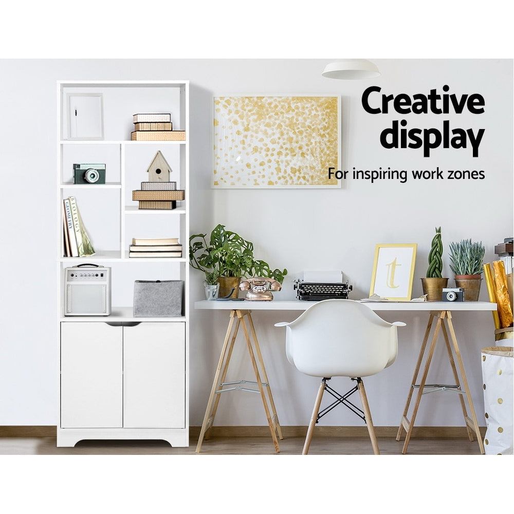 Bookshelf with Cabinet GINA 8-Shelf Display Unit - White
