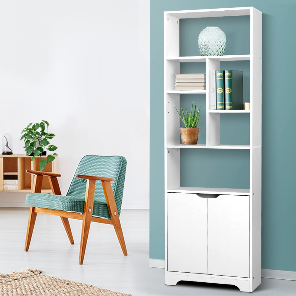 Bookshelf with Cabinet GINA 8-Shelf Display Unit - White