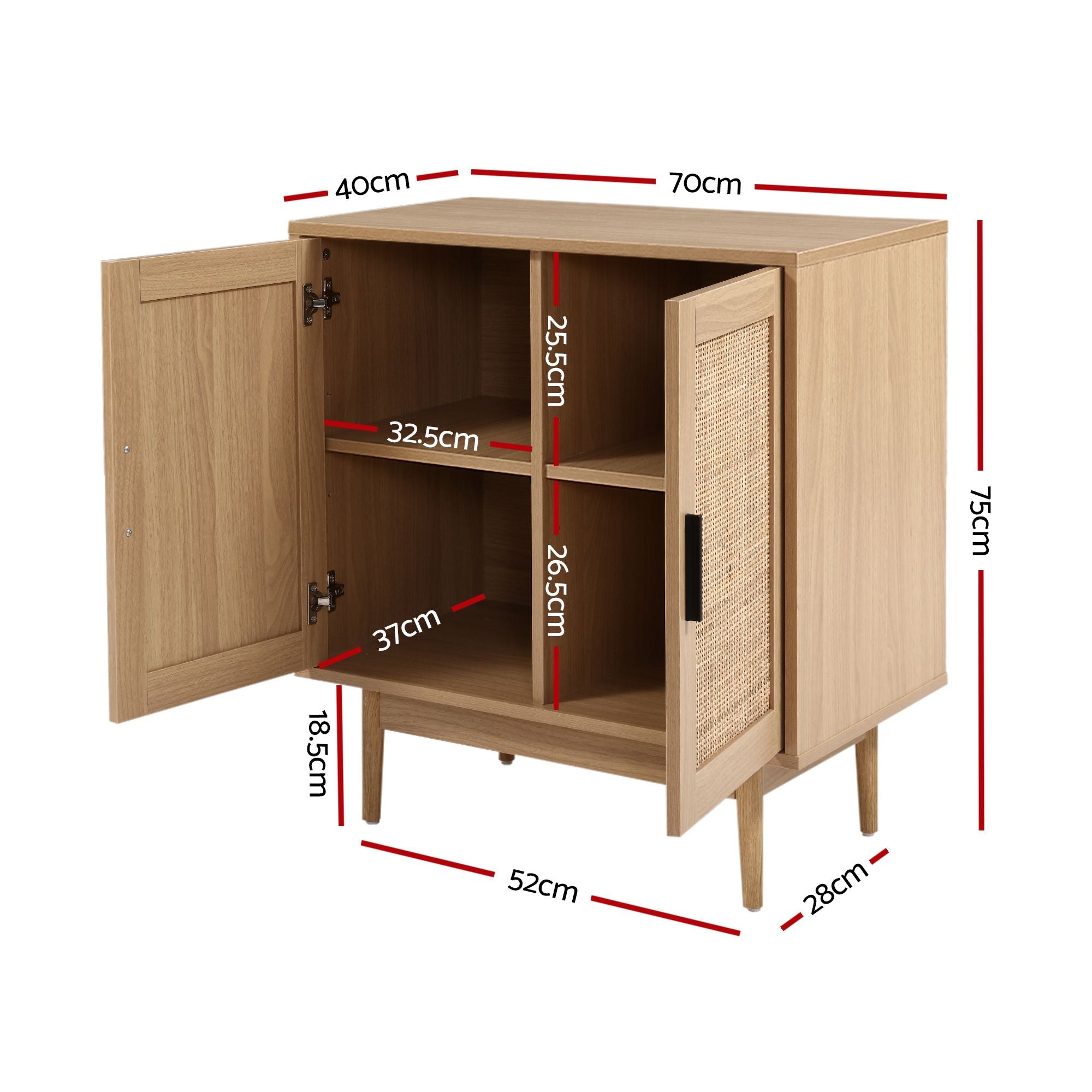 2x Buffet Sideboard Cabinet Rattan Cupboard 2 Doors Storage Pantry BRIONY