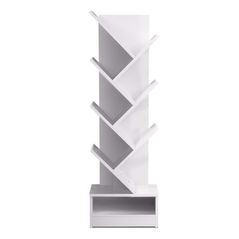 Tree Bookshelf 7 Tiers with Sturdy Base and Wide Backboard - White