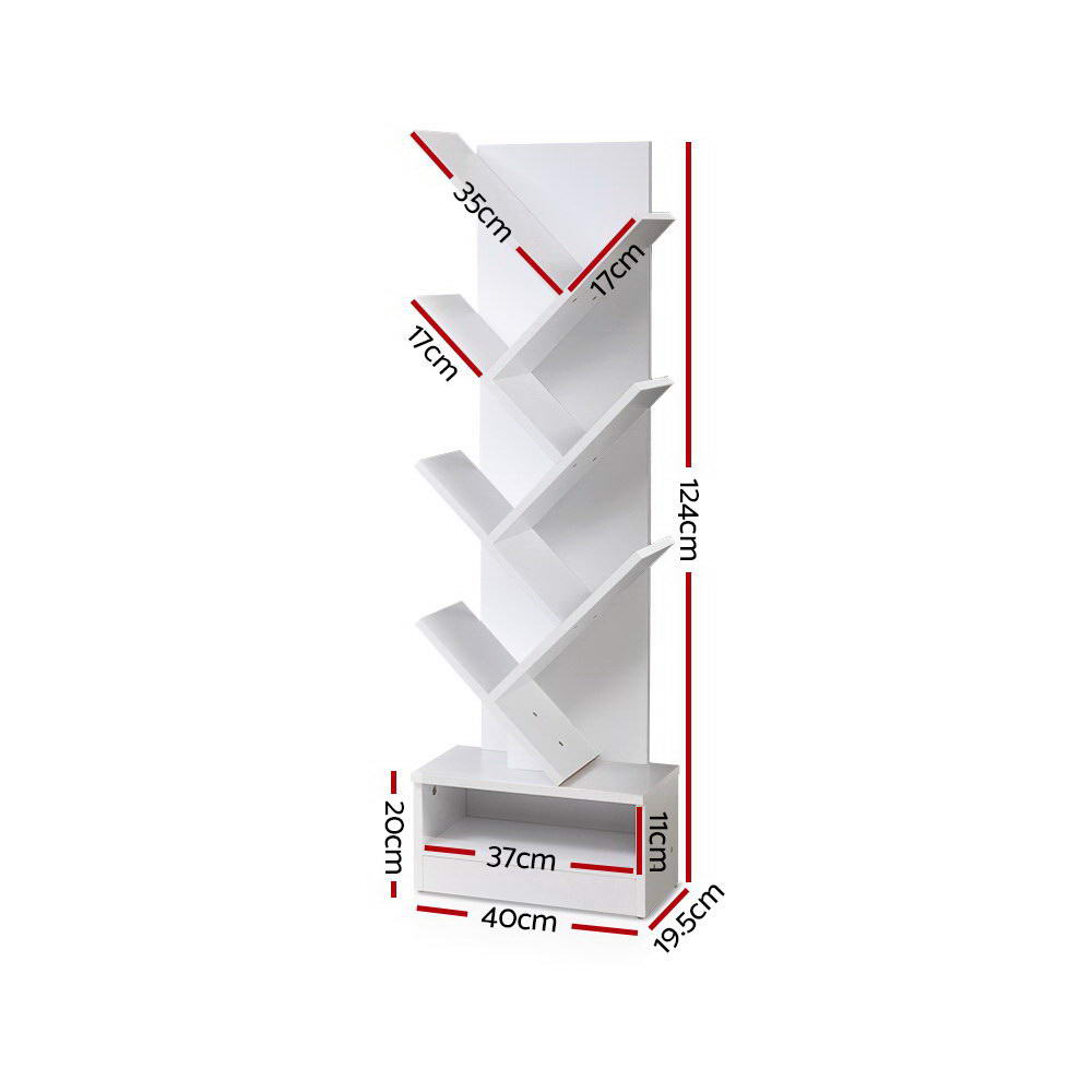 Tree Bookshelf 7 Tiers with Sturdy Base and Wide Backboard - White