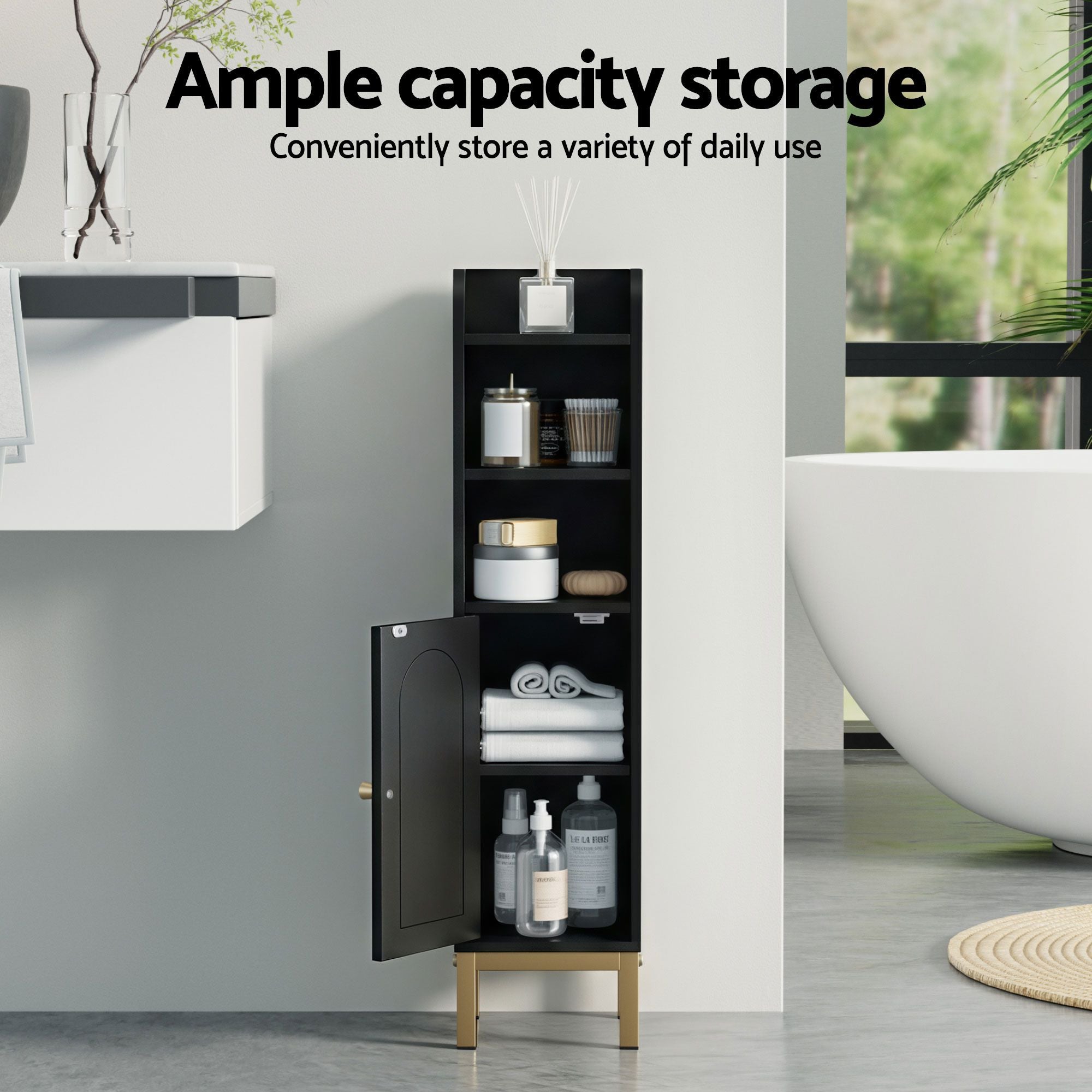 2X Bathroom Storage Cabinet Floor Organizer Toilet Corner Adjustable Black