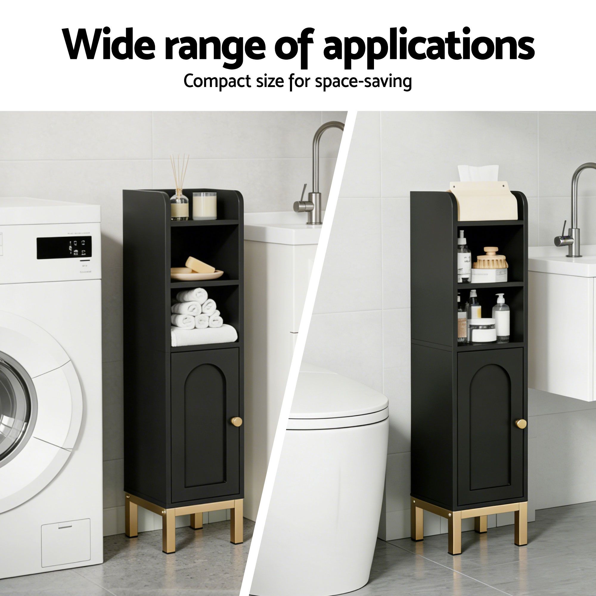 2X Bathroom Storage Cabinet Floor Organizer Toilet Corner Adjustable Black
