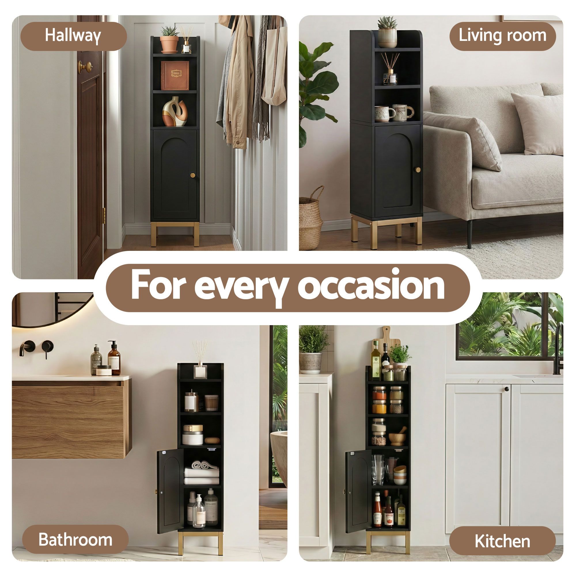 2X Bathroom Storage Cabinet Floor Organizer Toilet Corner Adjustable Black