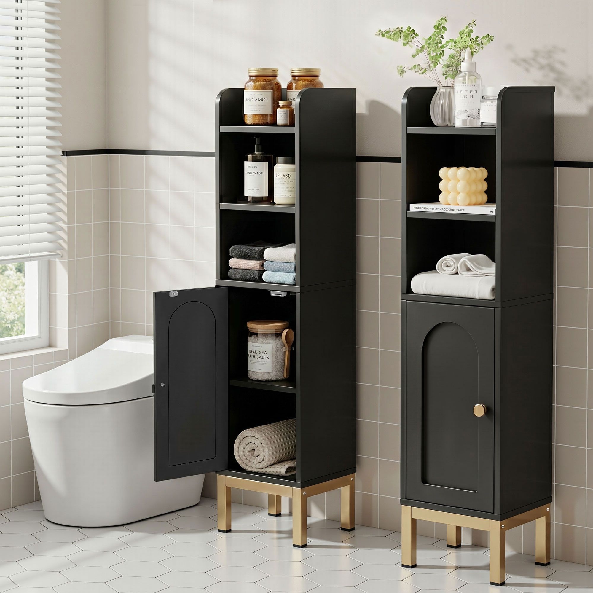 2X Bathroom Storage Cabinet Floor Organizer Toilet Corner Adjustable Black