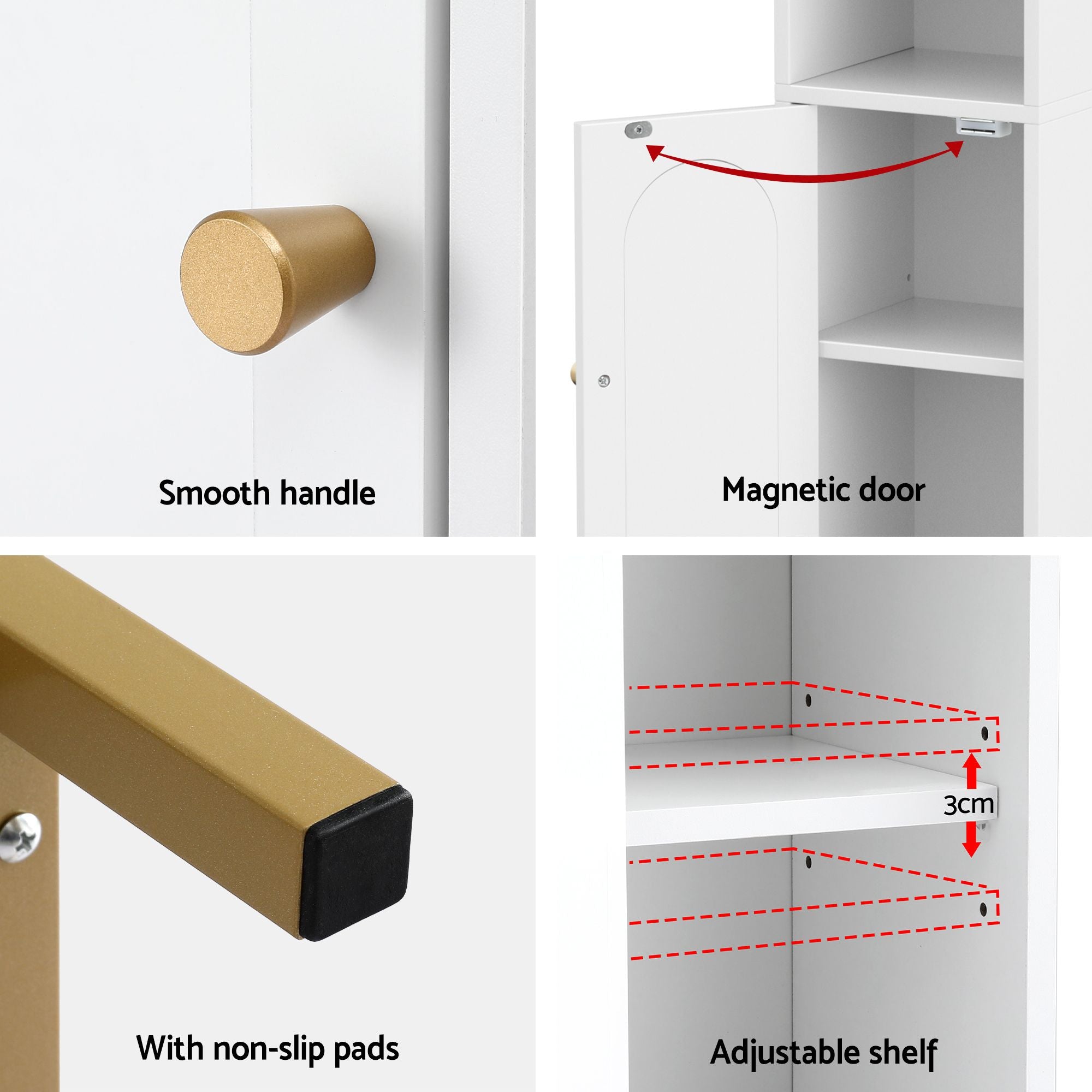 2X Bathroom Storage Cabinet Floor Organizer Toilet Corner Adjustable Shelf with Door White