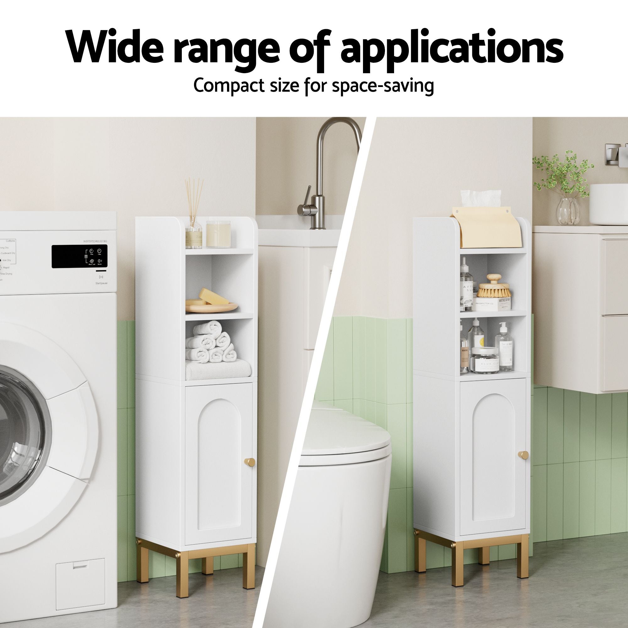 2X Bathroom Storage Cabinet Floor Organizer Toilet Corner Adjustable Shelf with Door White