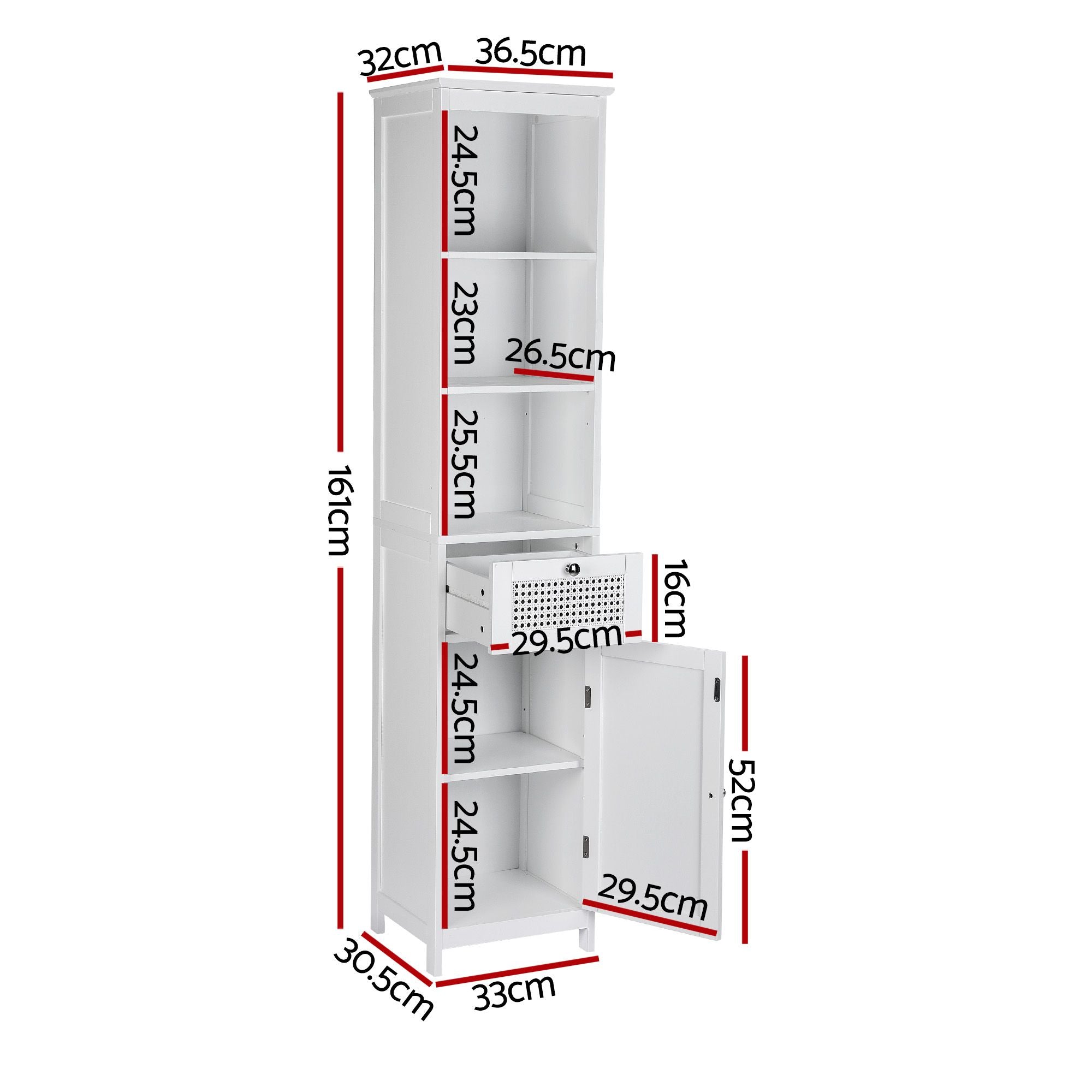 Bathroom Cabinet Storage X2 White Rattan 161cm