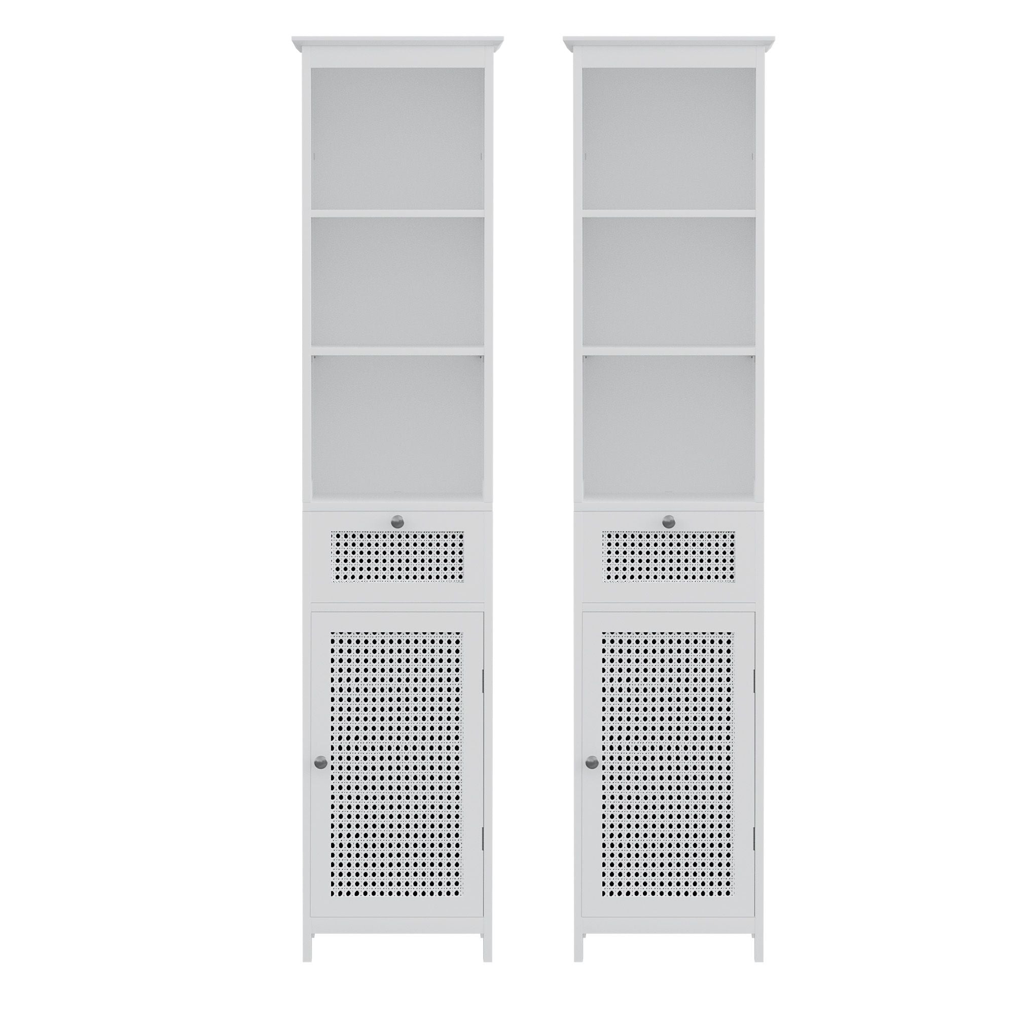 Bathroom Cabinet Storage X2 White Rattan 161cm