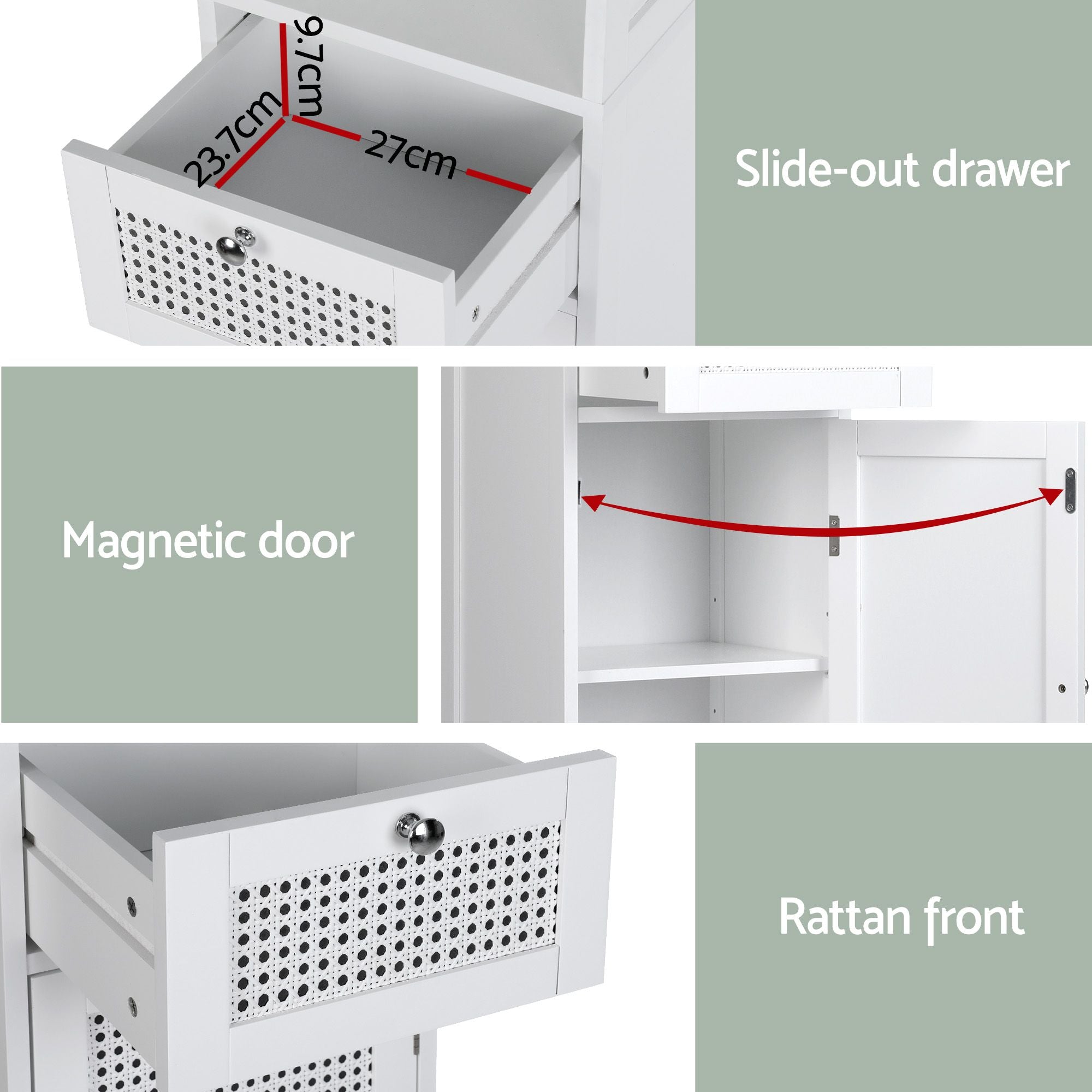 Bathroom Cabinet Storage X2 White Rattan 161cm