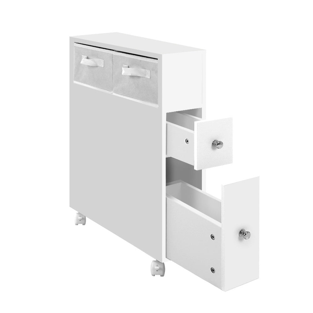 Bathroom Toilet Storage Cabinet Organizer with Drawers and Wheels - White