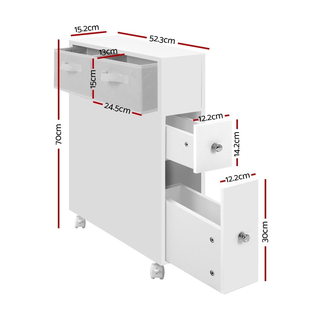 Bathroom Toilet Storage Cabinet Organizer with Drawers and Wheels - White