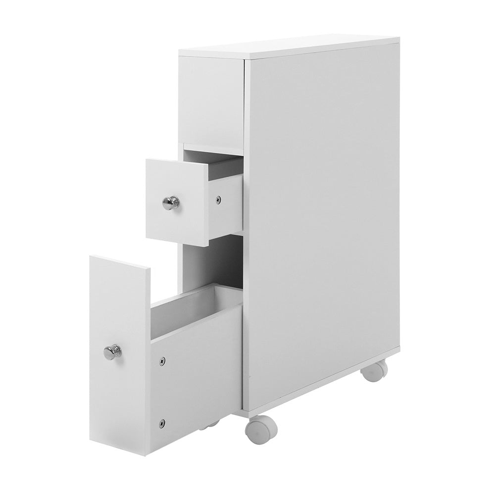 Bathroom Toilet Storage Cabinet Organizer with Drawers and Wheels - White