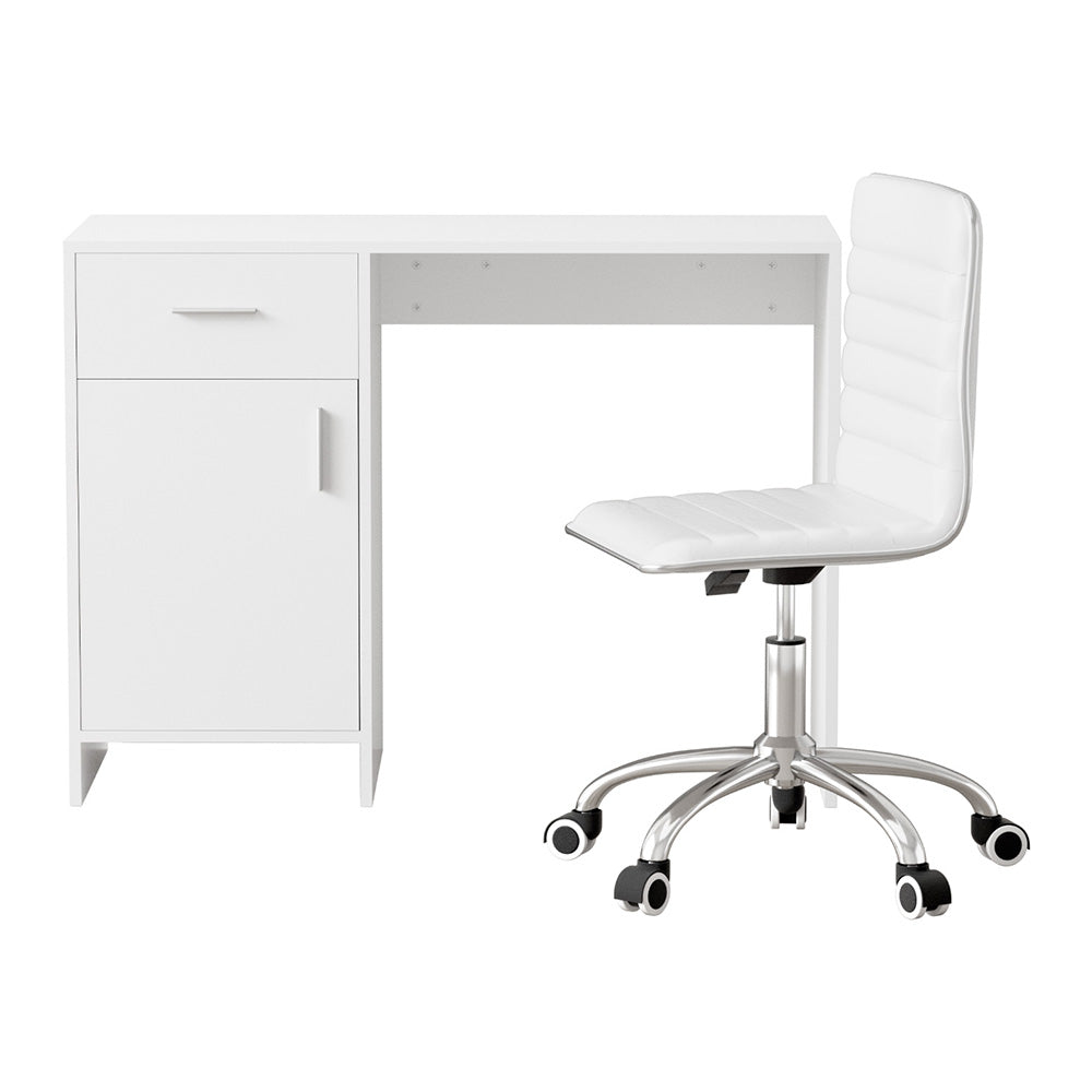 Computer Desk Office Chair Set PU Leather Home Study Table 100cm White