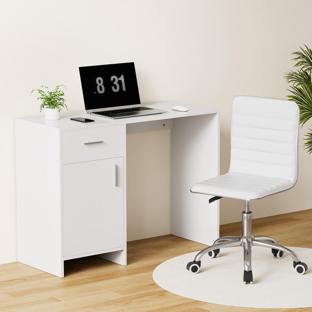 Computer Desk Office Chair Set PU Leather Home Study Table 100cm White