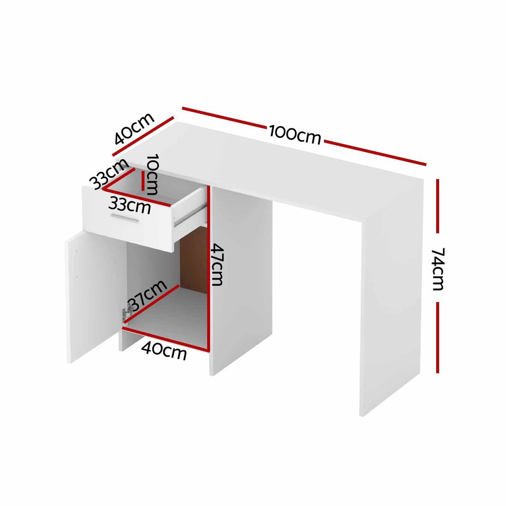Computer Desk Drawer Cabinet White 100CM