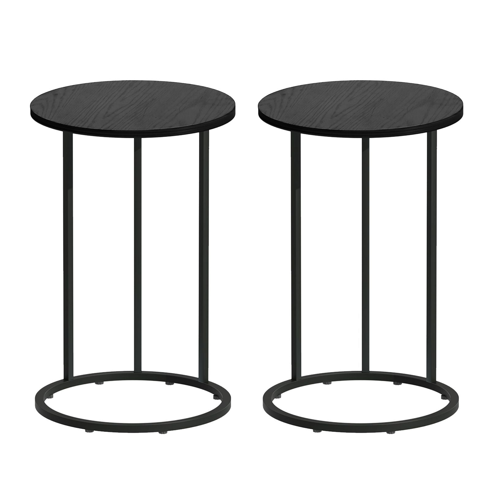 C Shaped End Table Set of 2 Coffee Table Side Table Round Black
