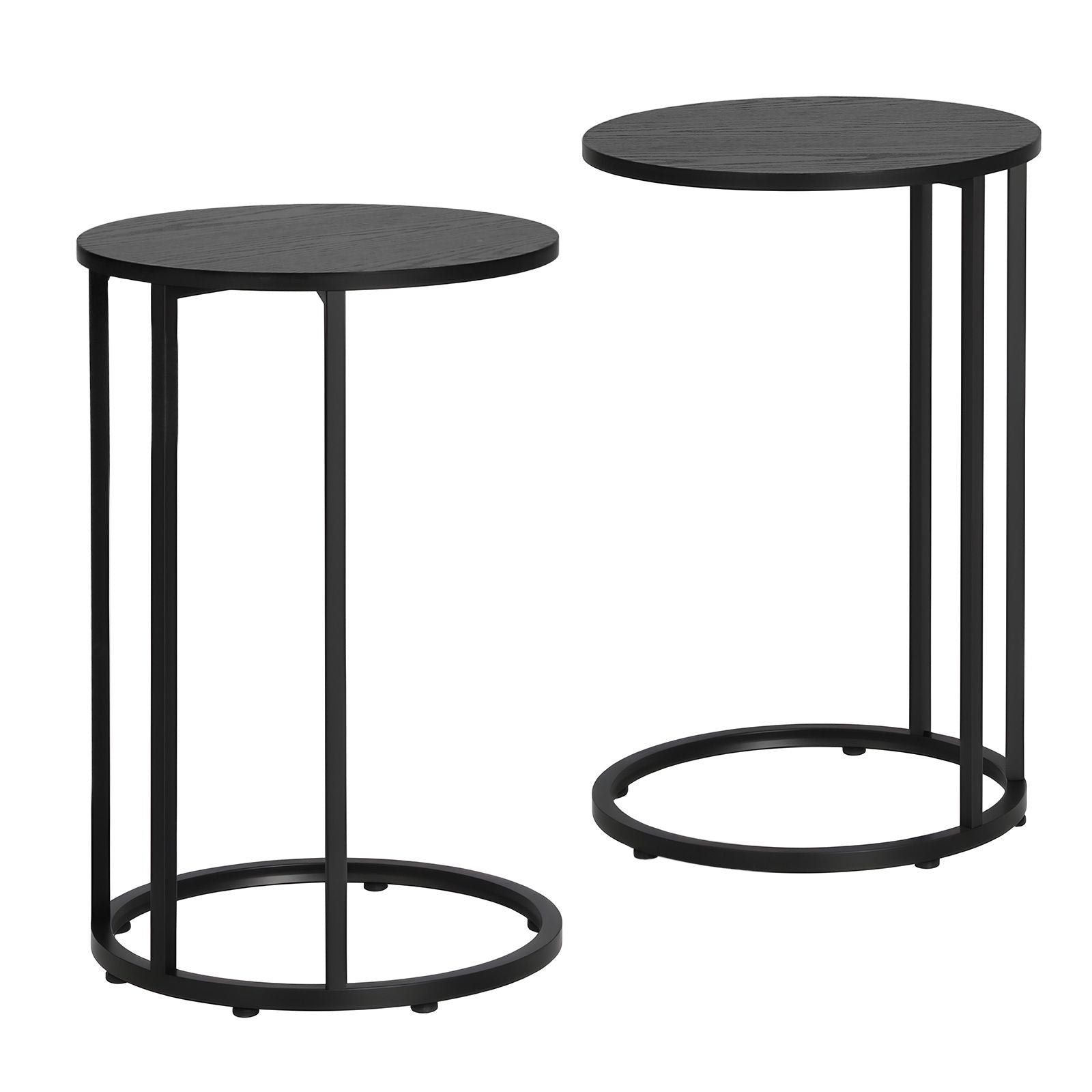 C Shaped End Table Set of 2 Coffee Table Side Table Round Black