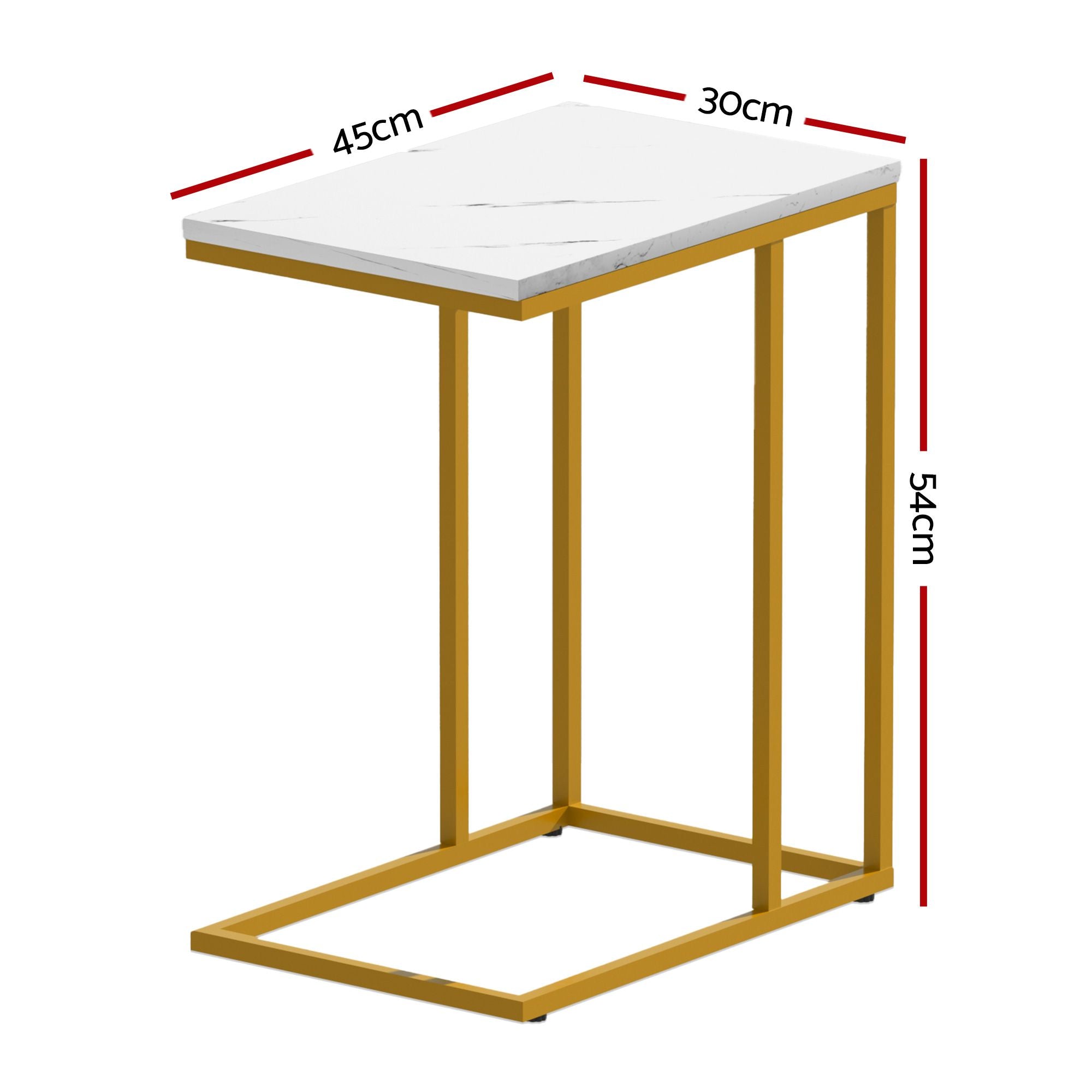 C Shaped End Table Set of 2 Coffee Table Side Table White & Gold