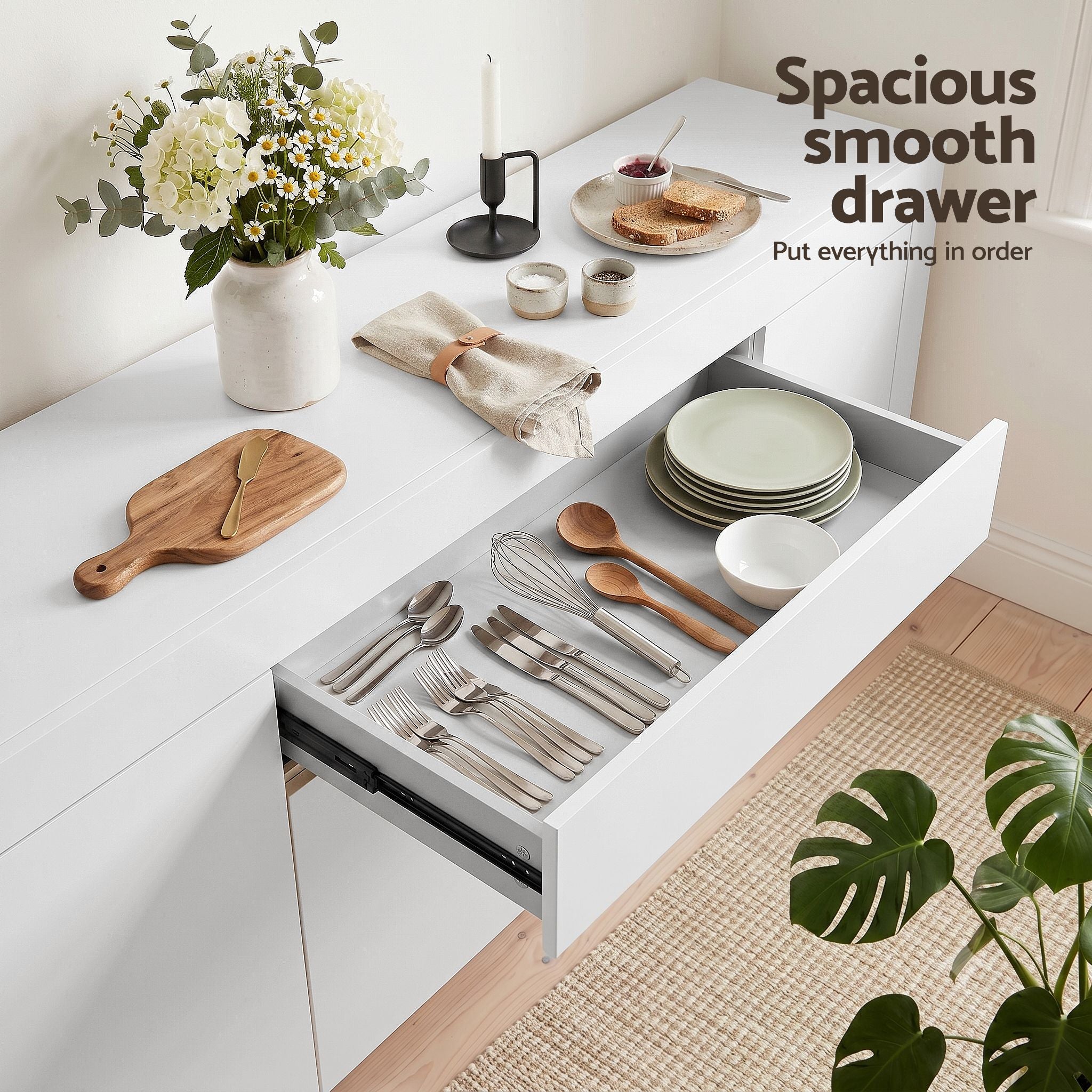 Buffet Sideboard Cabinet 180cm Cupboard Pantry Storage Drawer White DANA