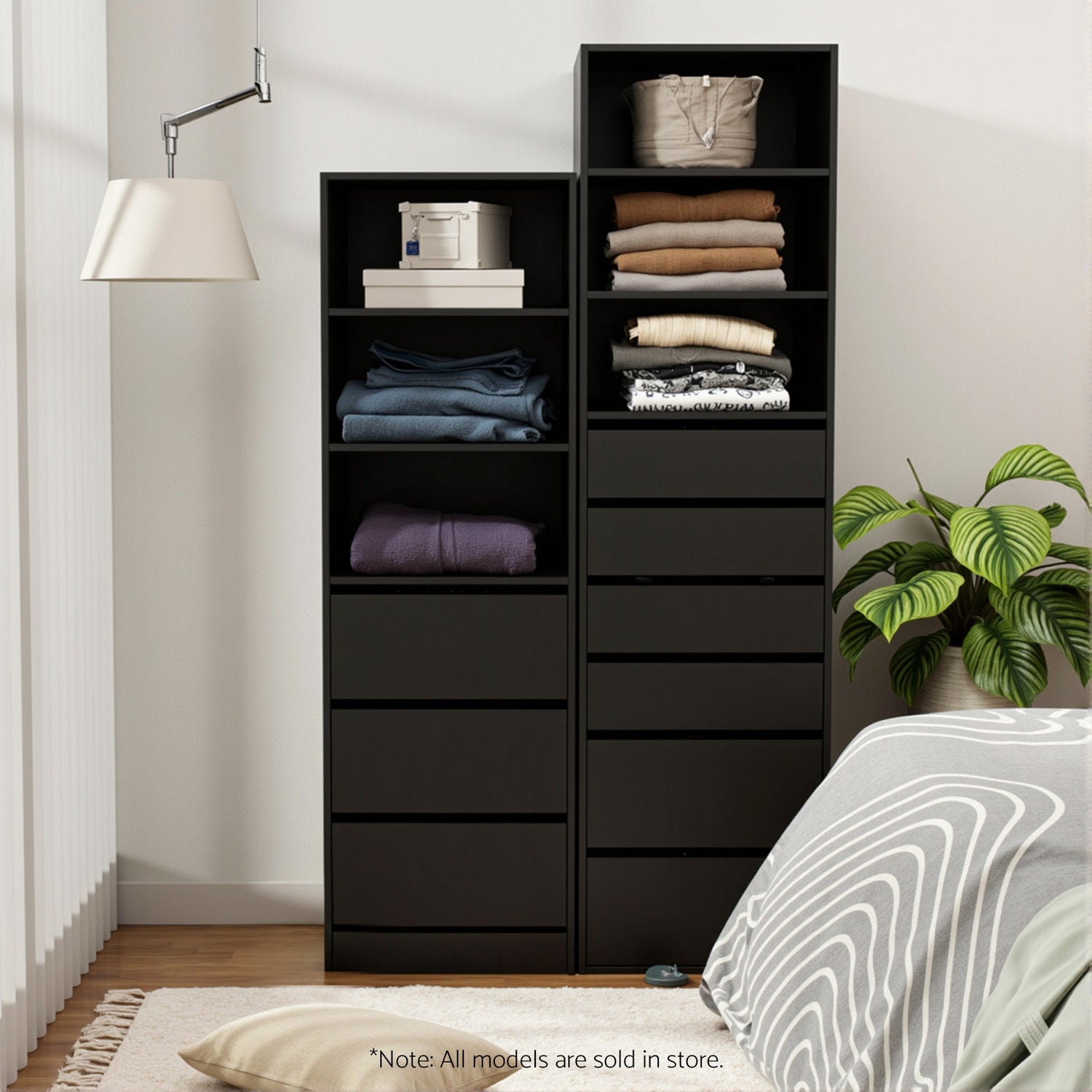 3 Chest of Drawers Tallboy Cabinet Black