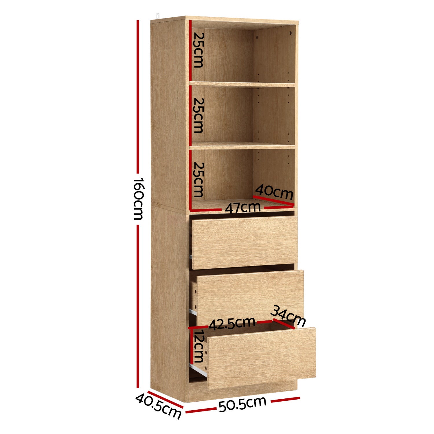 3 Chest of Drawers Tallboy Cabinet Pine