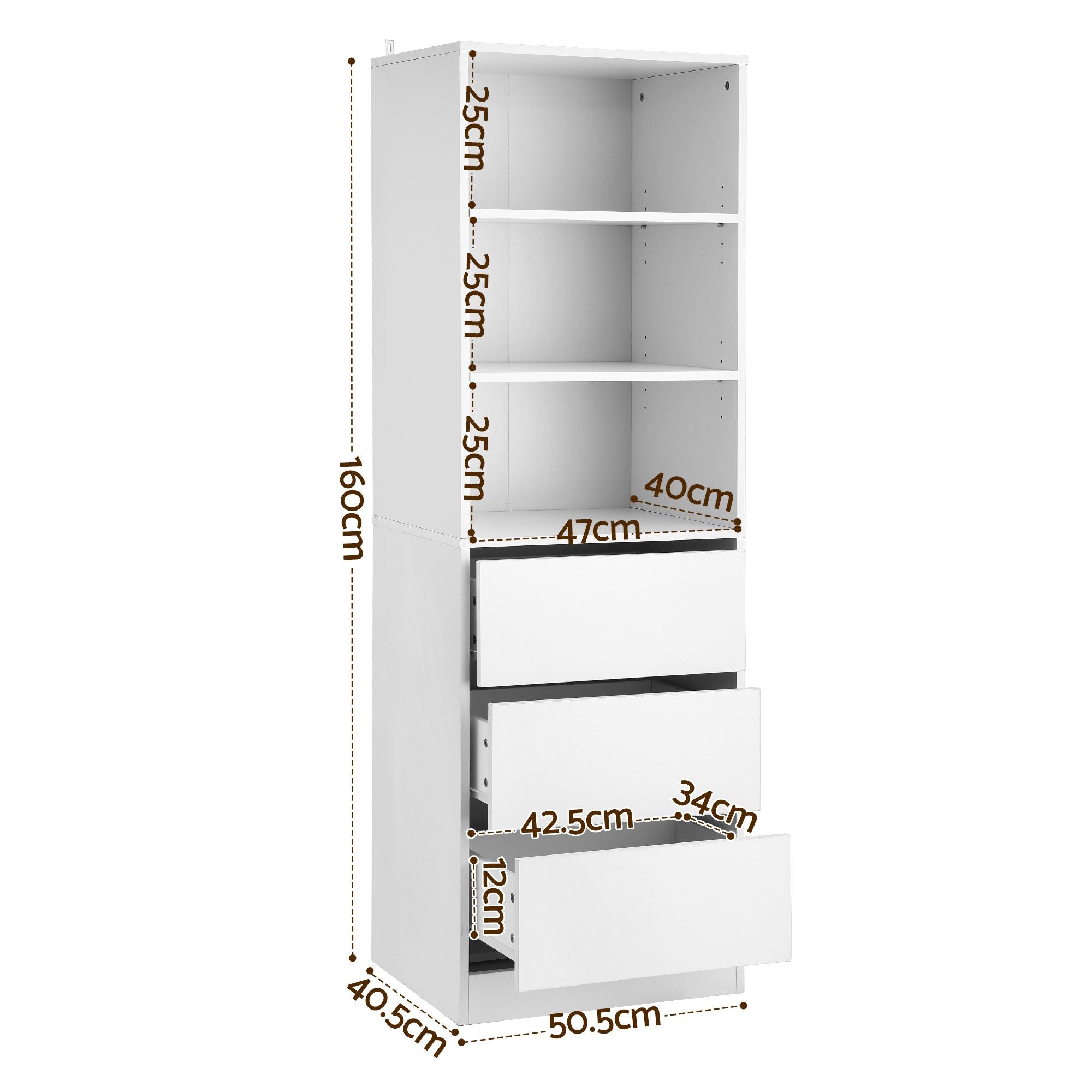 2x Chest of 3 Drawers Tallboy Cabinet White