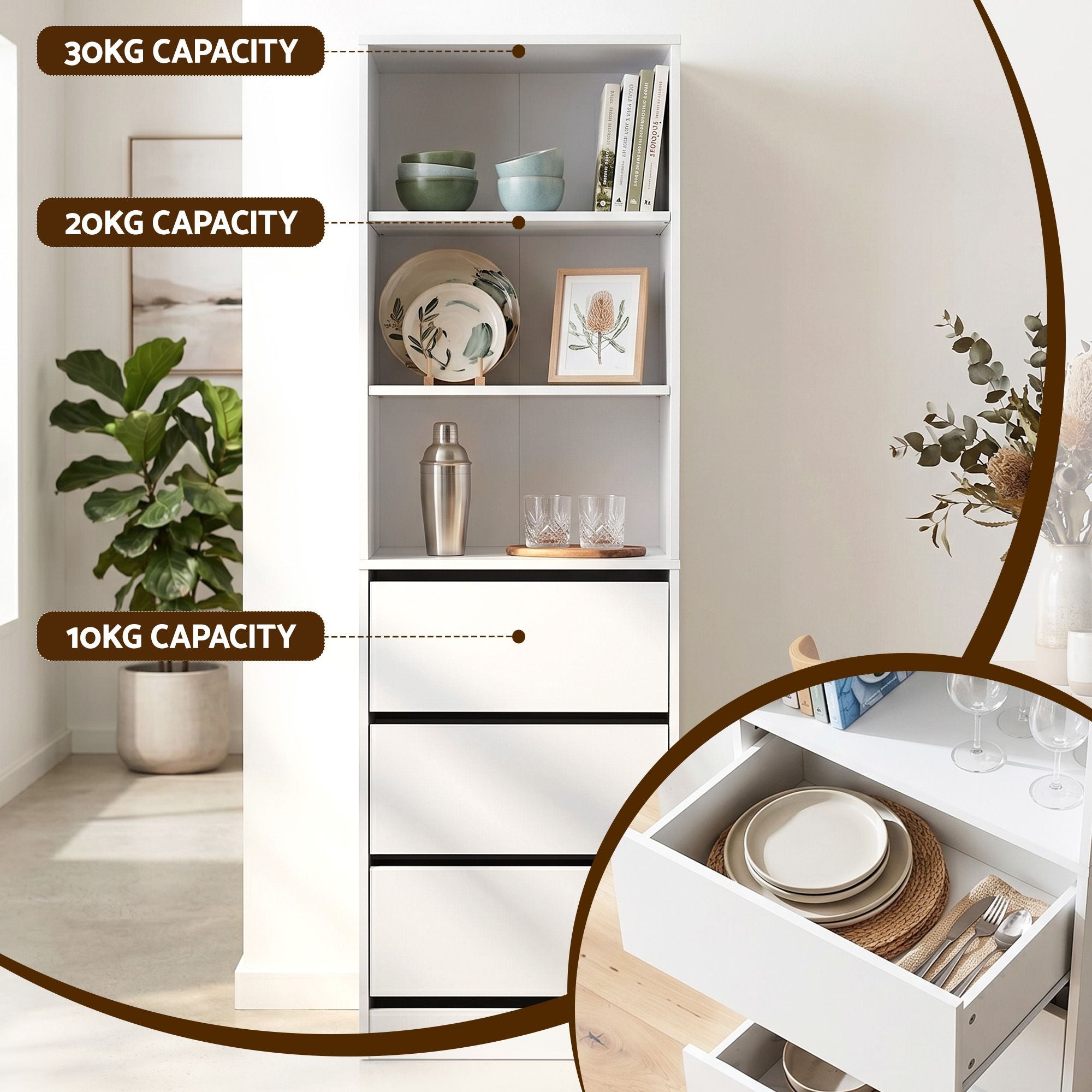 2x Chest of 3 Drawers Tallboy Cabinet White