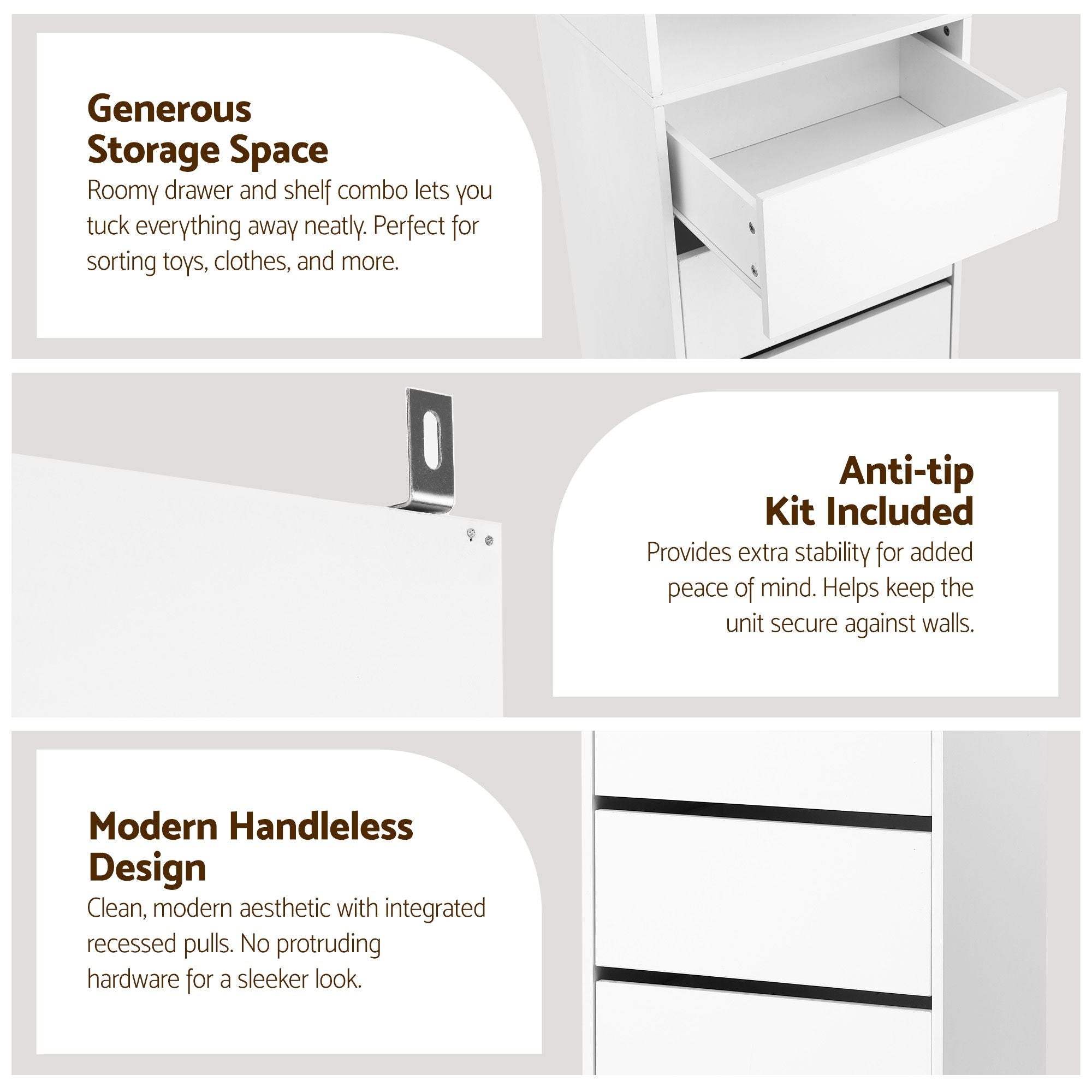 2x Chest of 3 Drawers Tallboy Cabinet White