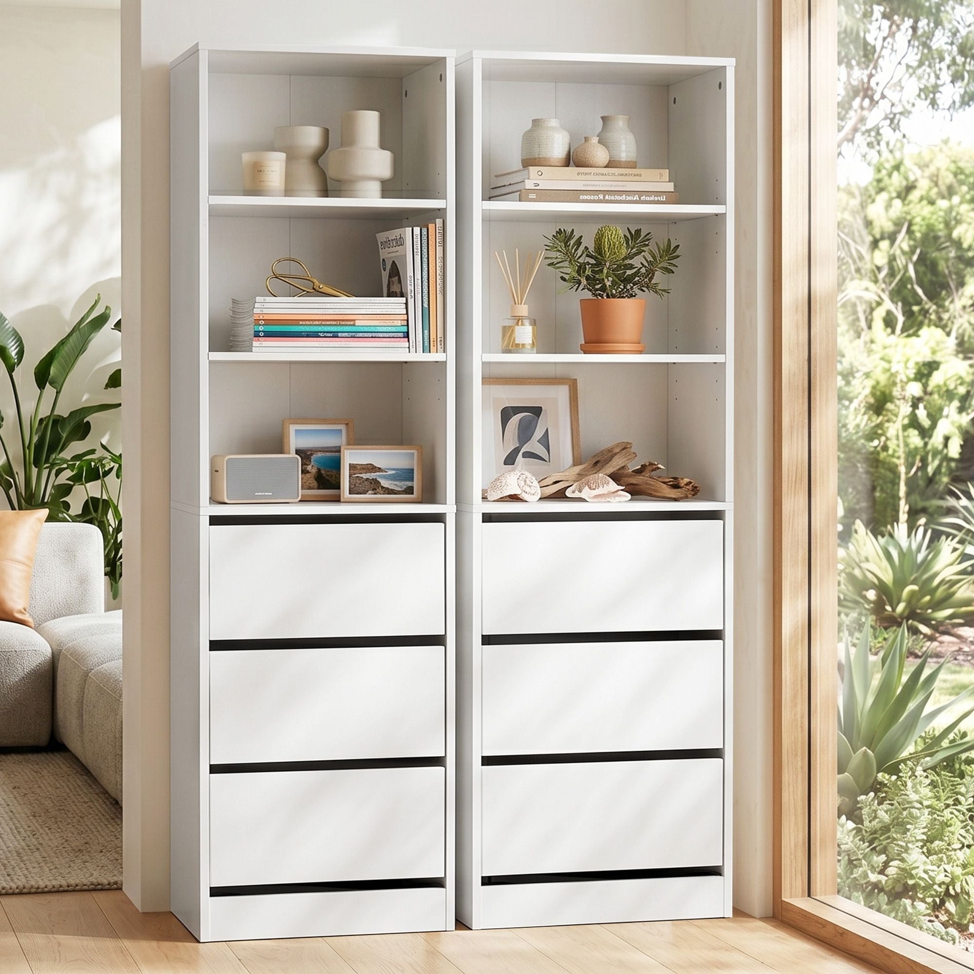 2x Chest of 3 Drawers Tallboy Cabinet White
