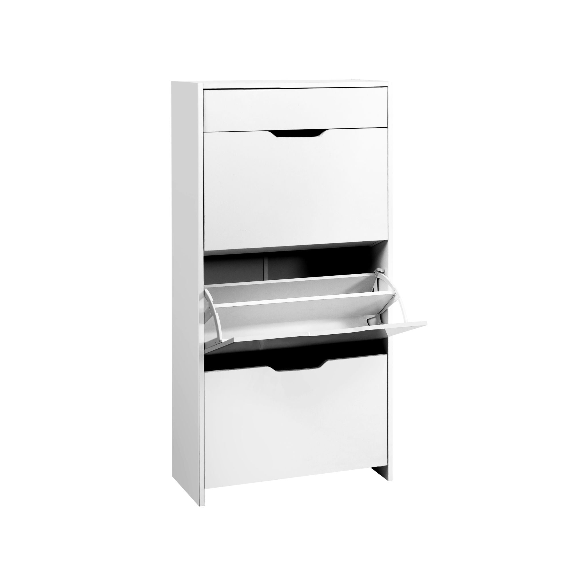 2x Shoe Cabinet Organiser 3 Flip Drawer High Gloss White