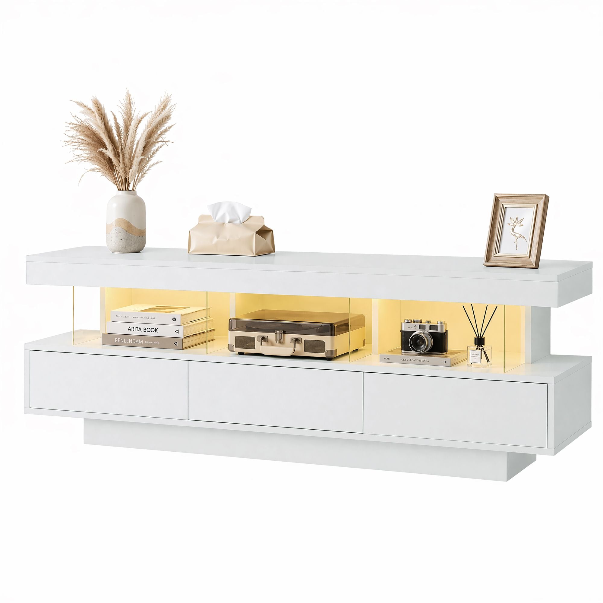 TV Unit LED 160CM Storage Drawer White