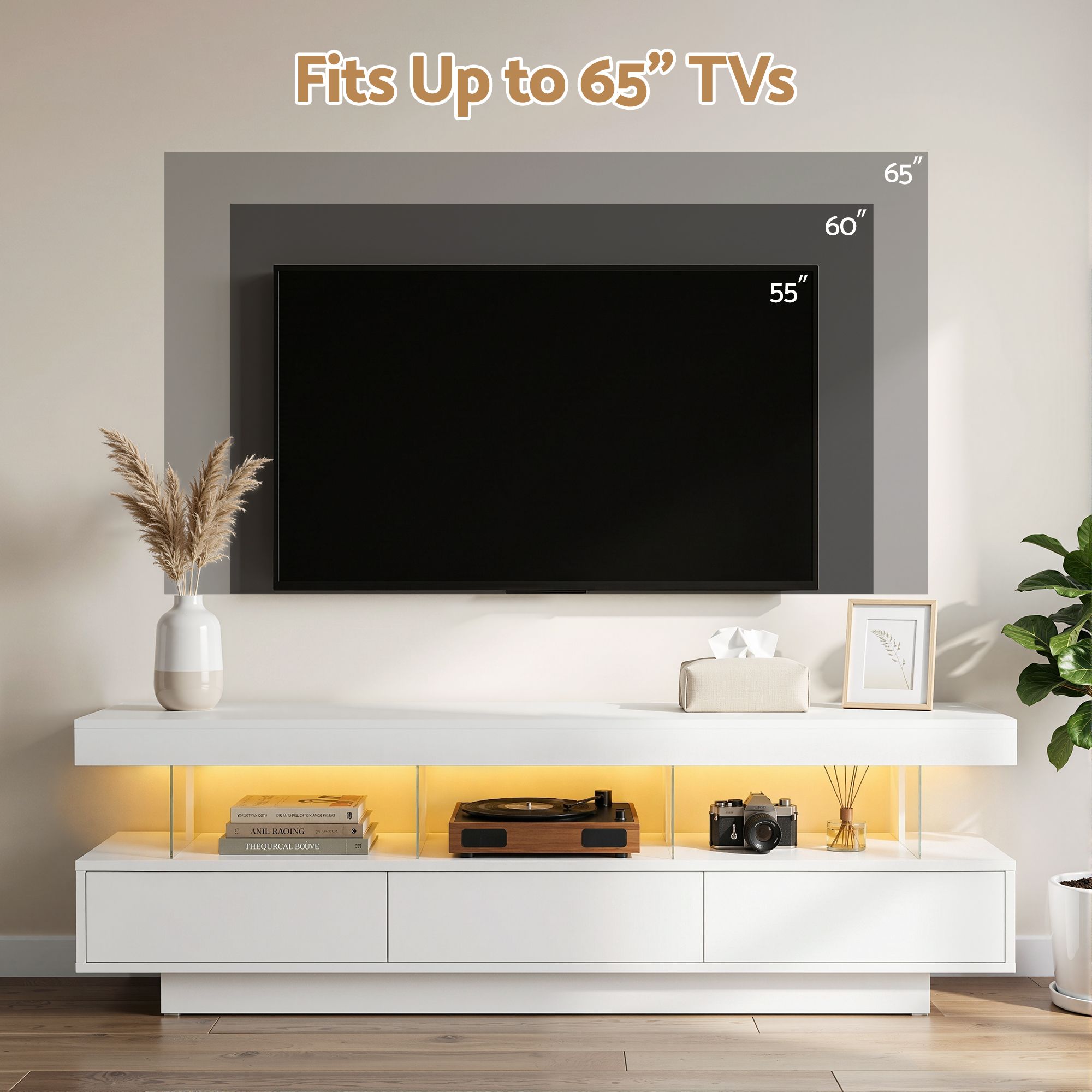 TV Unit LED 160CM Storage Drawer White