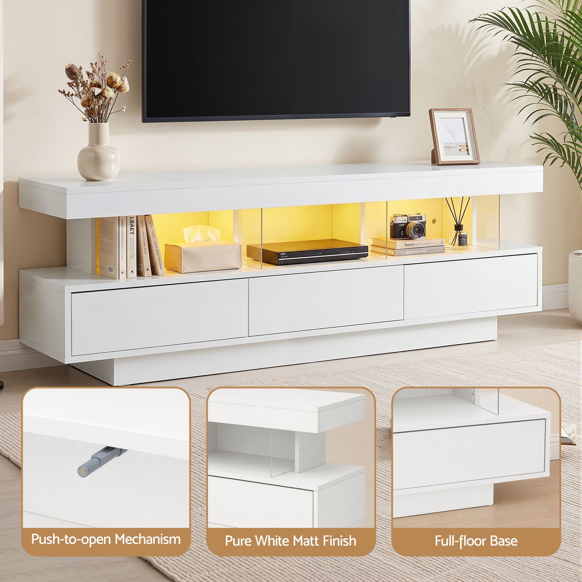 TV Unit LED 160CM Storage Drawer White
