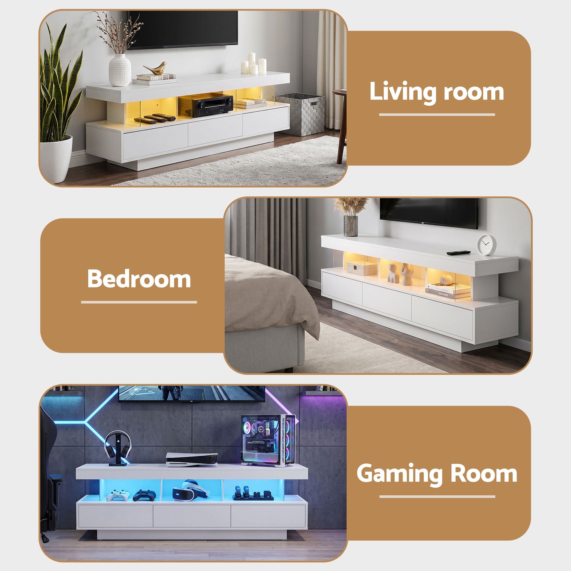 TV Unit LED 160CM Storage Drawer White
