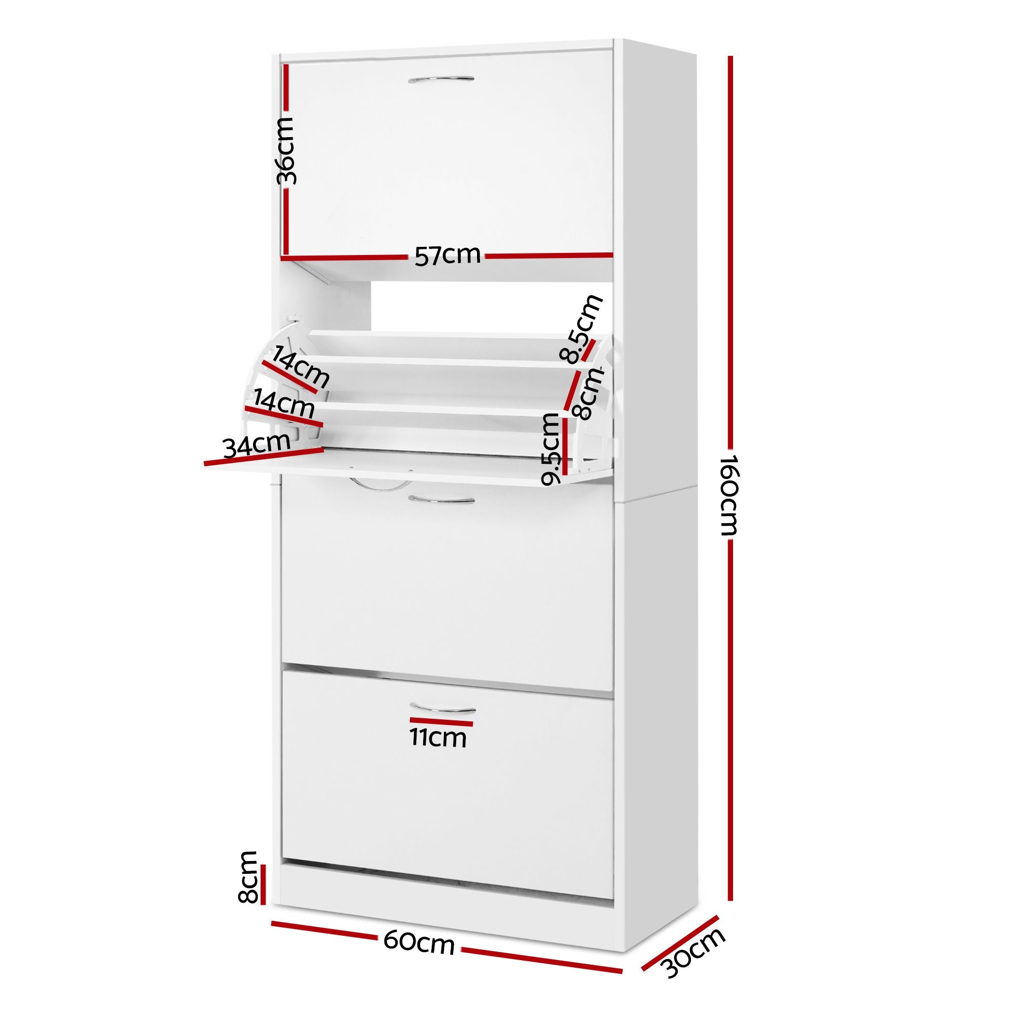 2x Shoe Cabinet Storage Organiser 4 Flip Drawer White