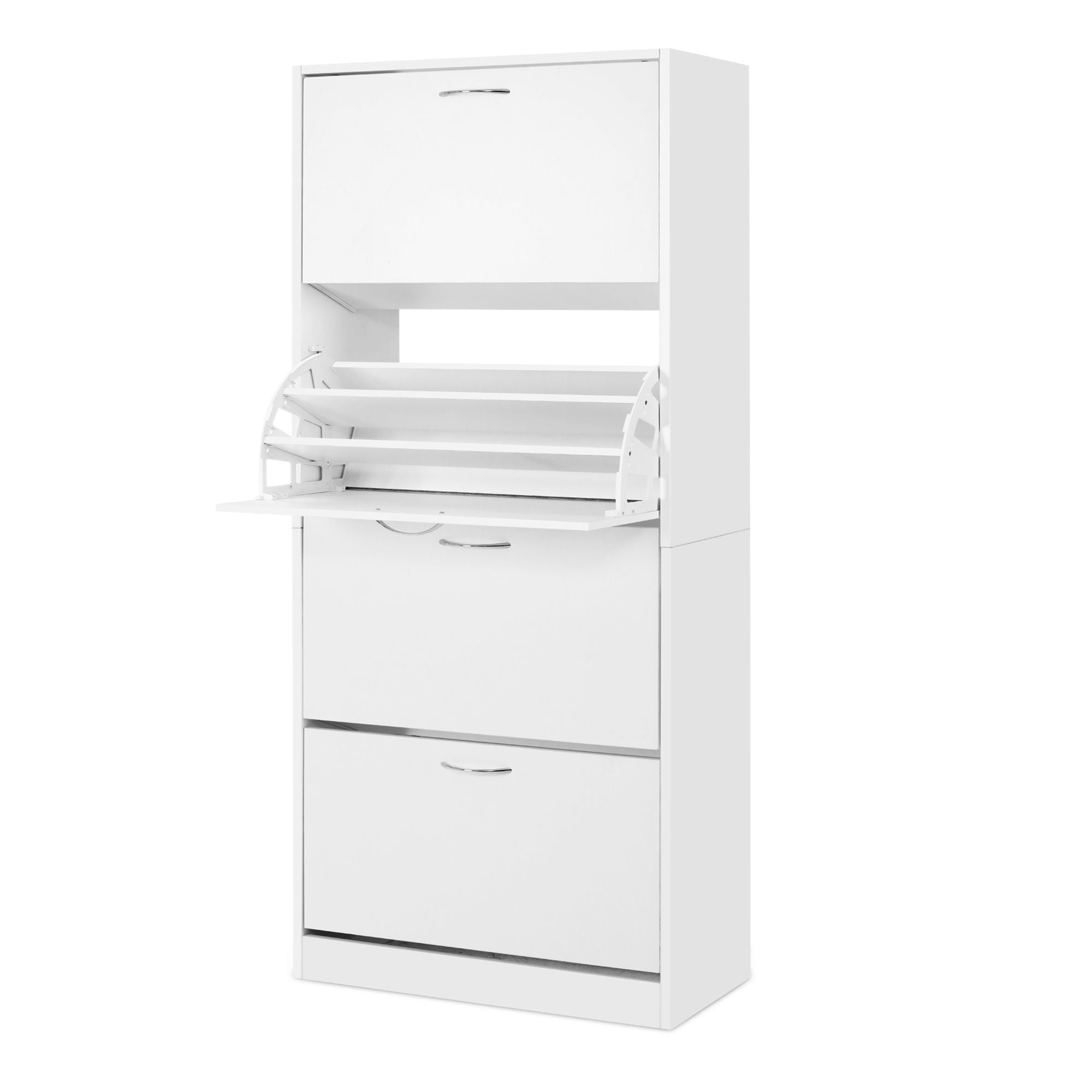 2x Shoe Cabinet Storage Organiser 4 Flip Drawer White