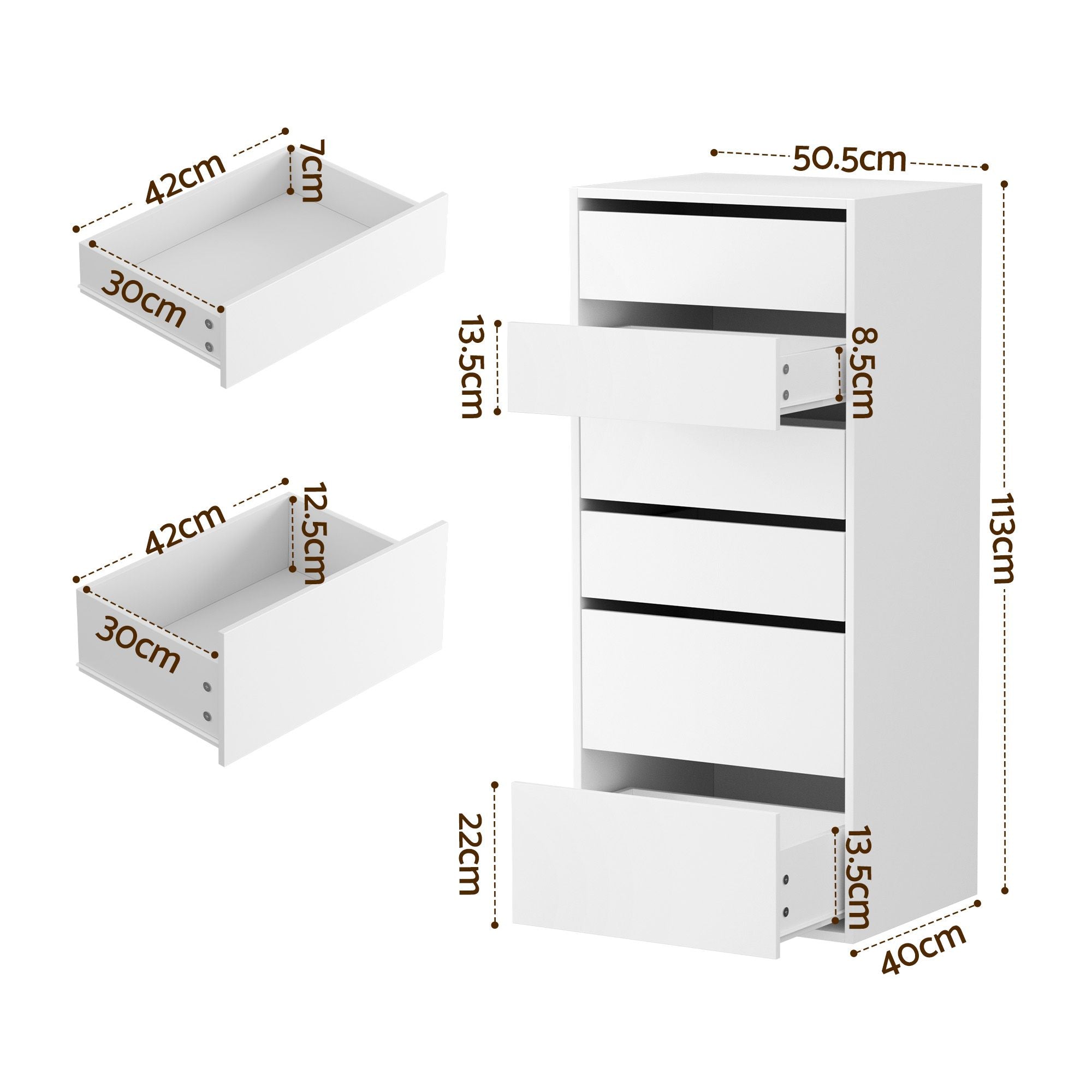 2x Chest of 6 Drawers Dresser Tallboy White