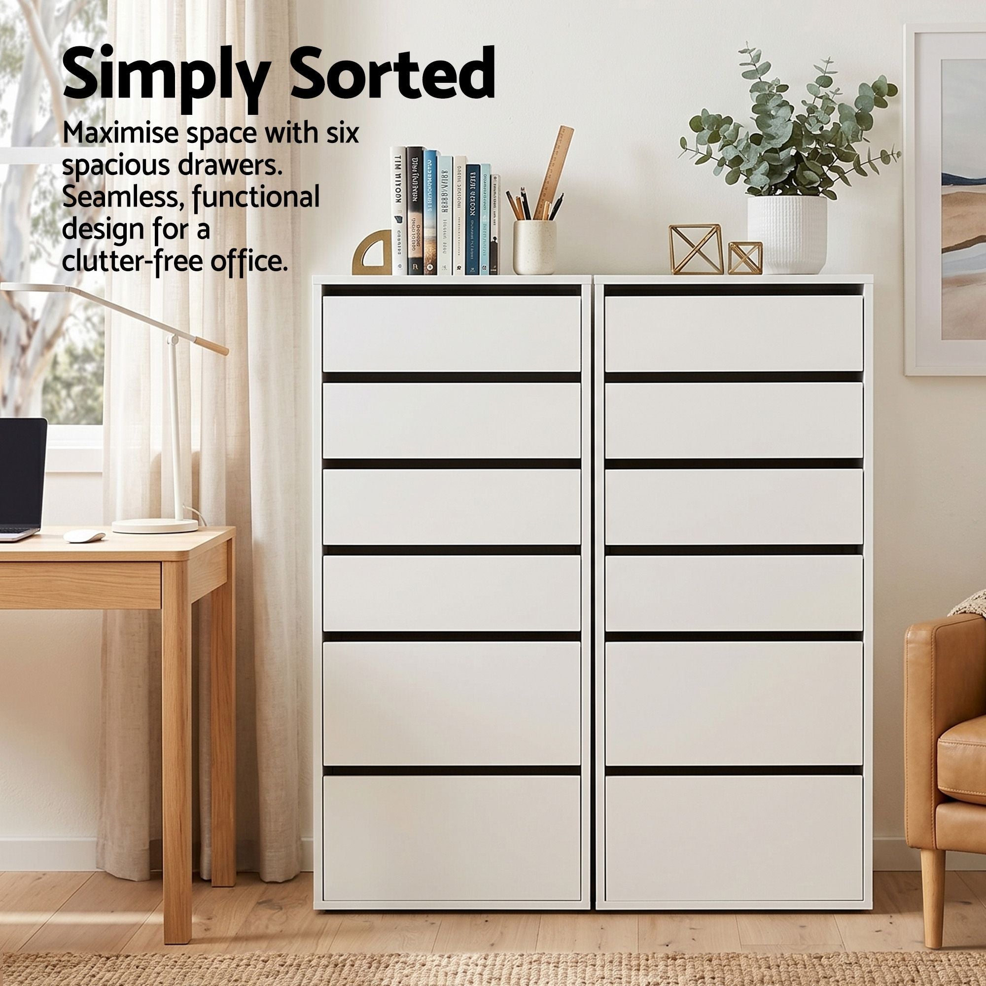 2x Chest of 6 Drawers Dresser Tallboy White