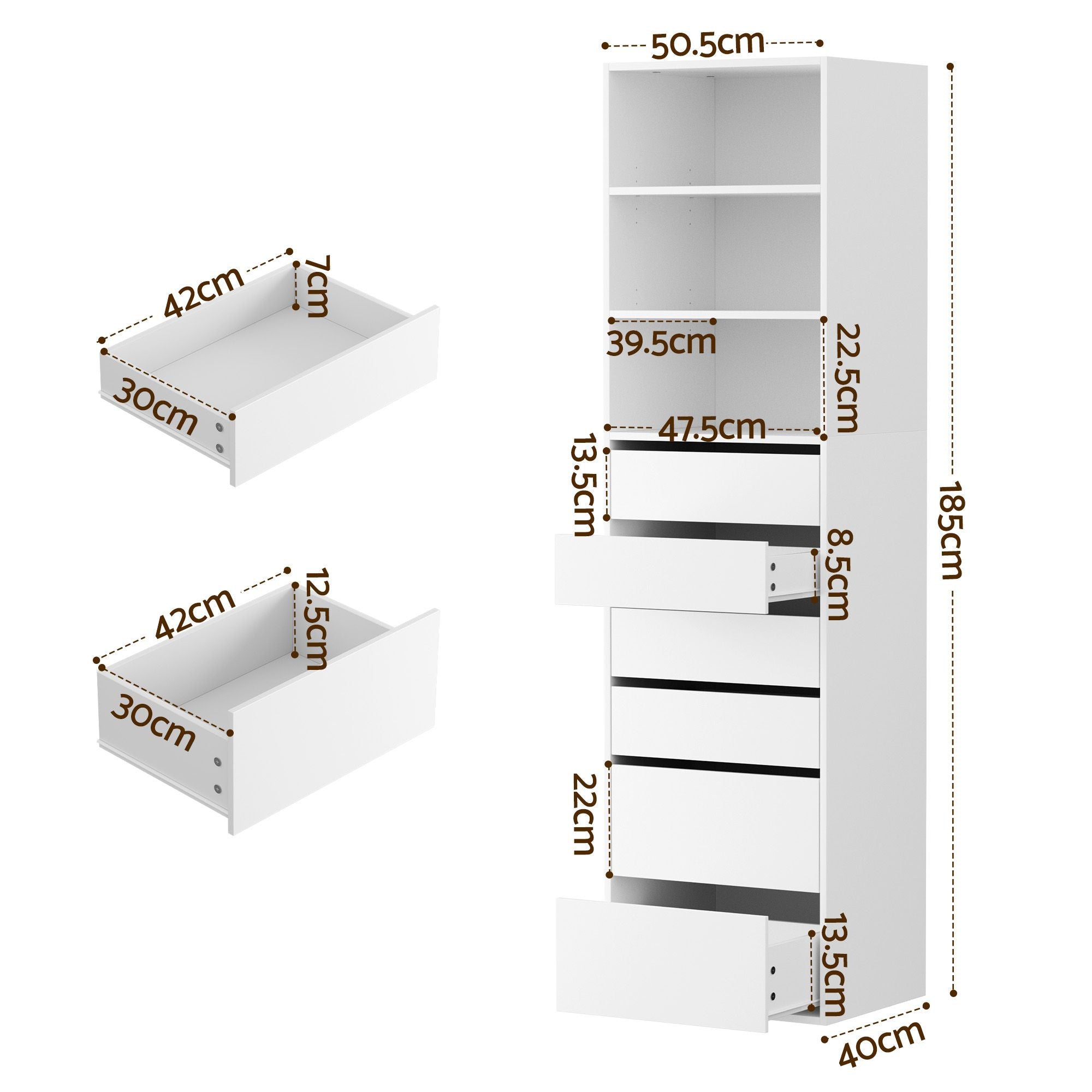 2x Chest of 6 Drawers Tallboy Cabinet Adjustable Shelf White